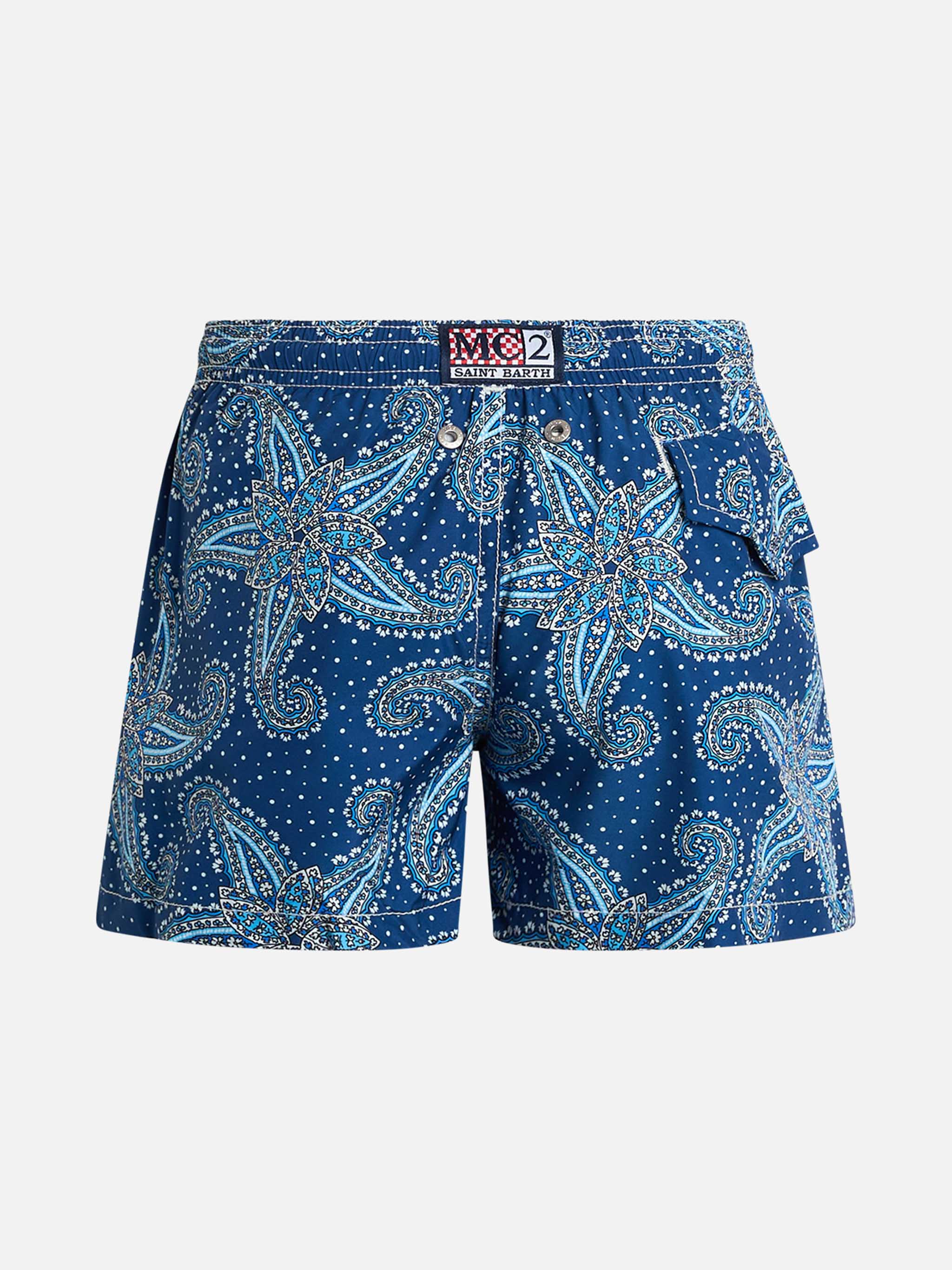 Boy lightweight fabric swim-shorts Jean Lighting 70 with paisley print - Image 2
