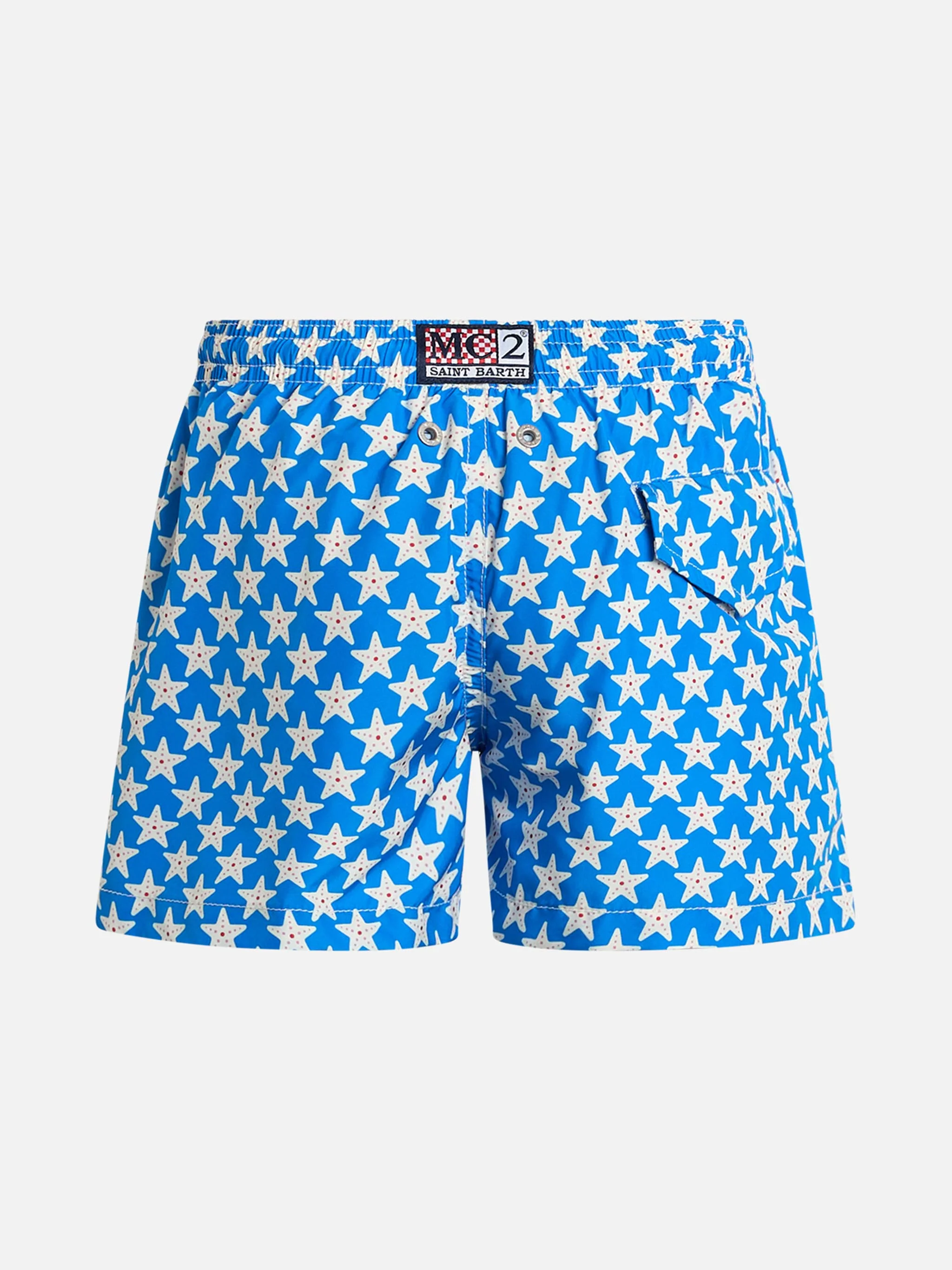 Boy lightweight fabric swim-shorts Jean Lighting 70 with seastars print - Image 2