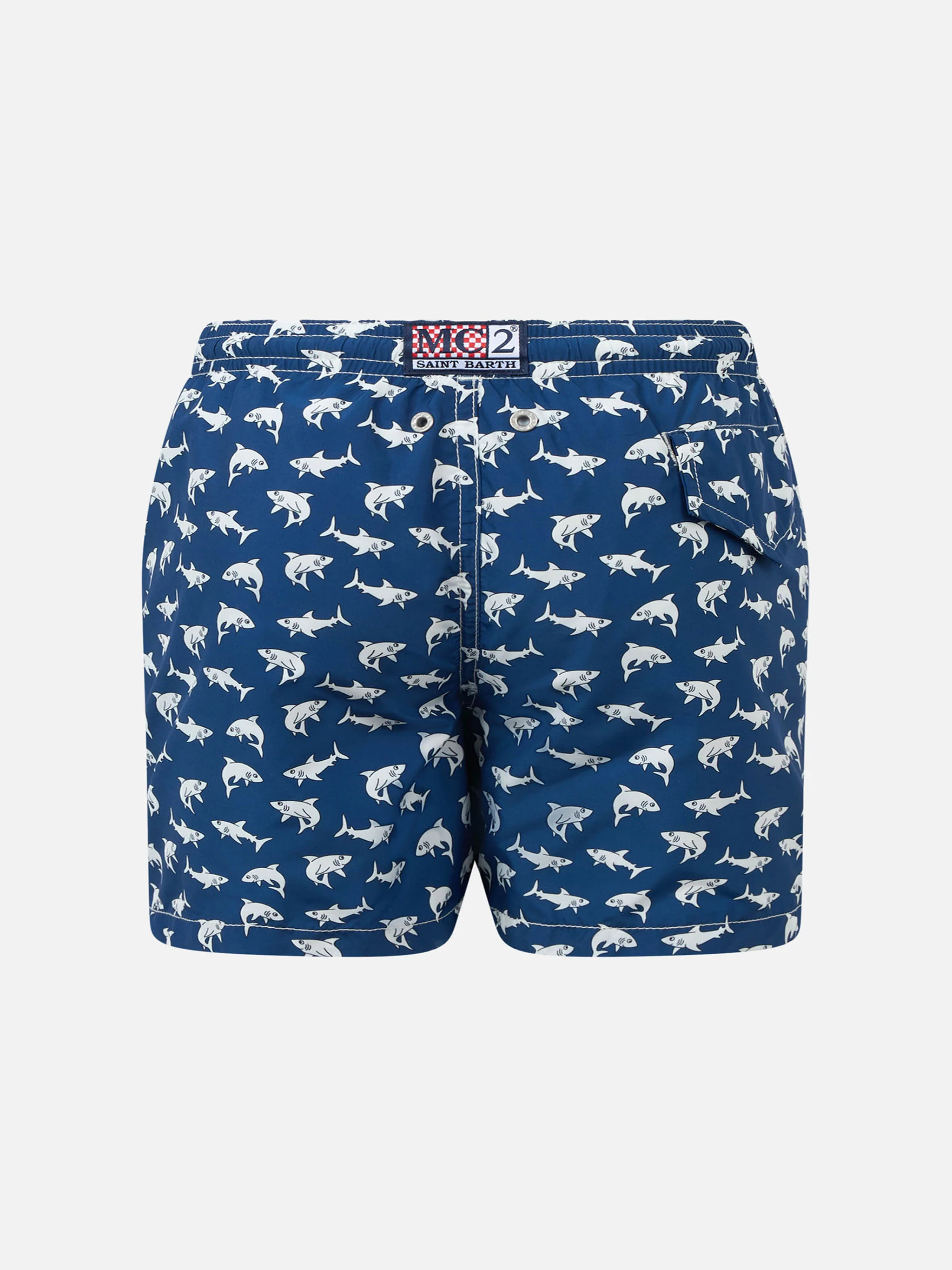 Boy lightweight fabric swim-shorts Jean Lighting 70 with sharks print - Image 2