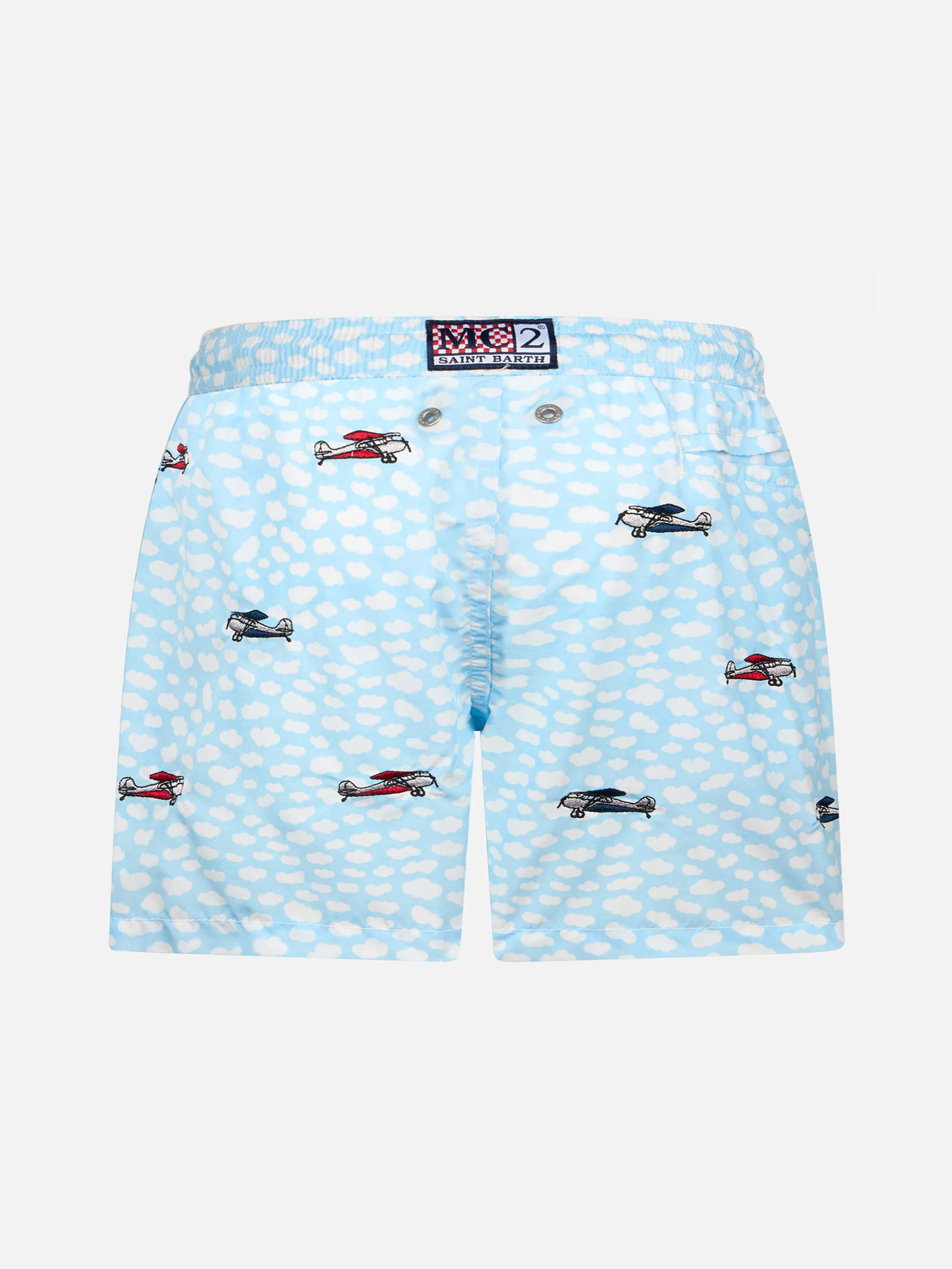 Boy lightweight fabric swim-shorts Jean Lighting with airplanes embroidery - Image 2