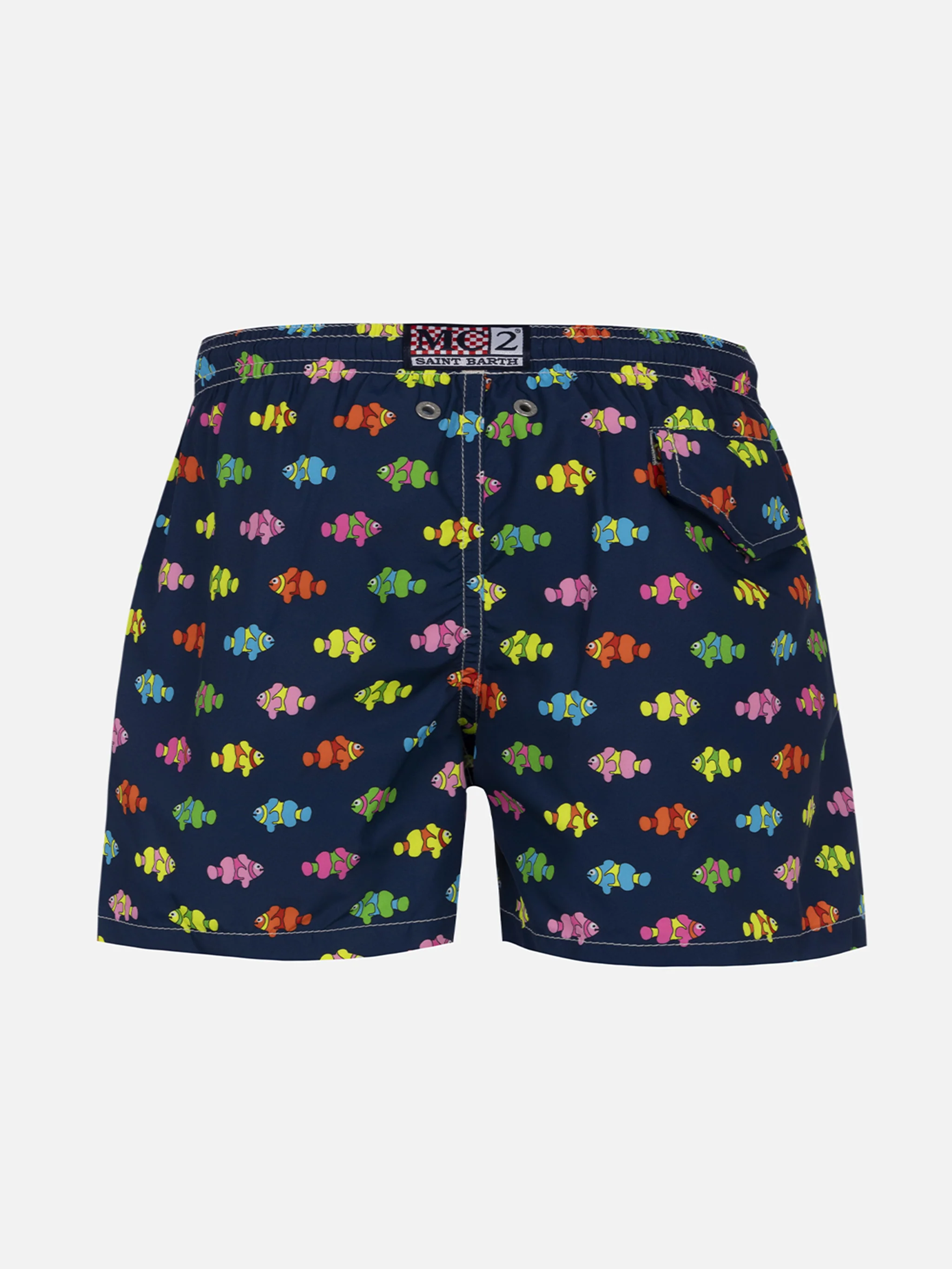 Boy lightweight fabric swim-shorts Jean Lighting with fishes print - Image 2