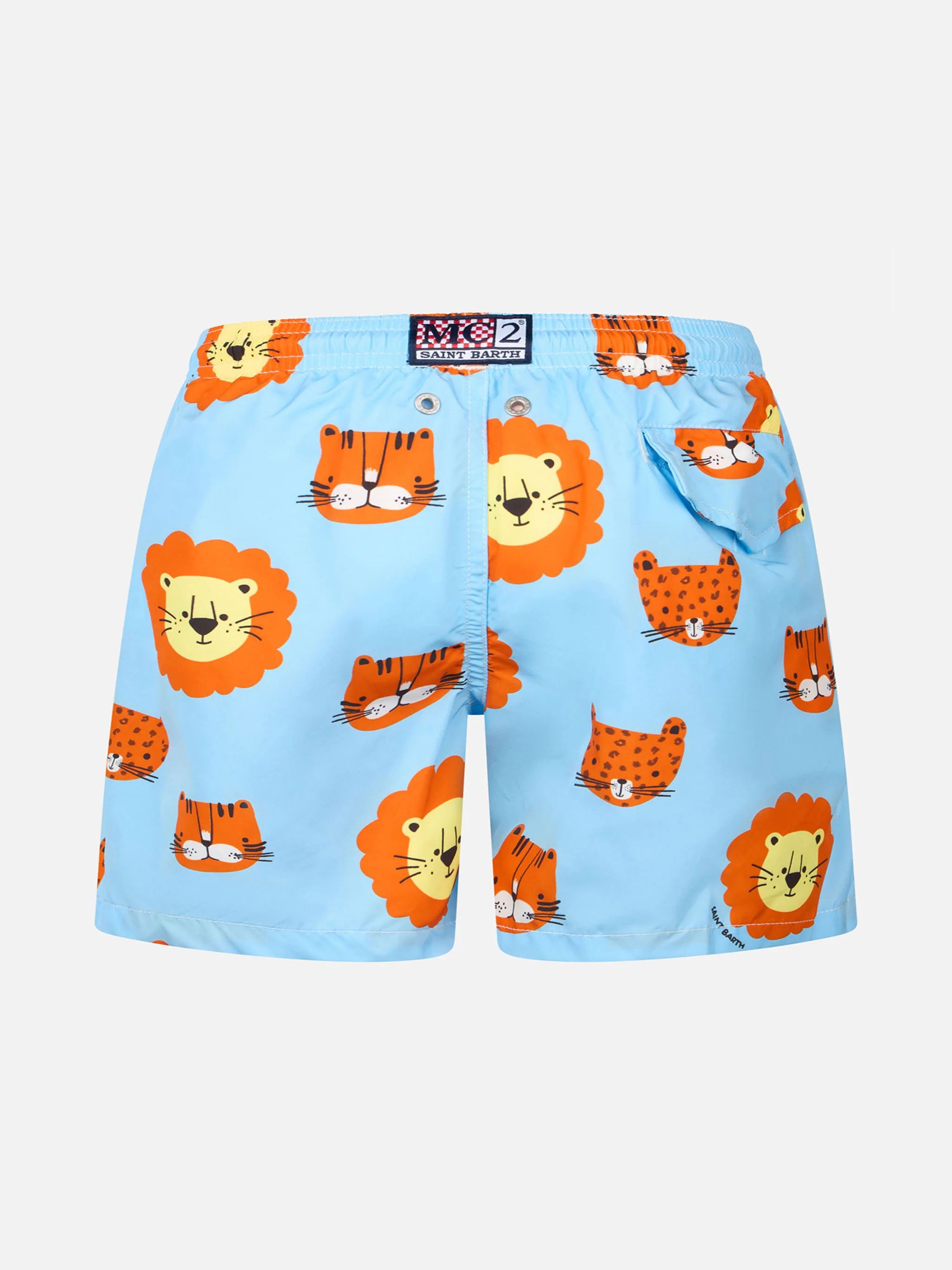 Boy lightweight fabric swim-shorts Jean Lighting with lions print - Image 2