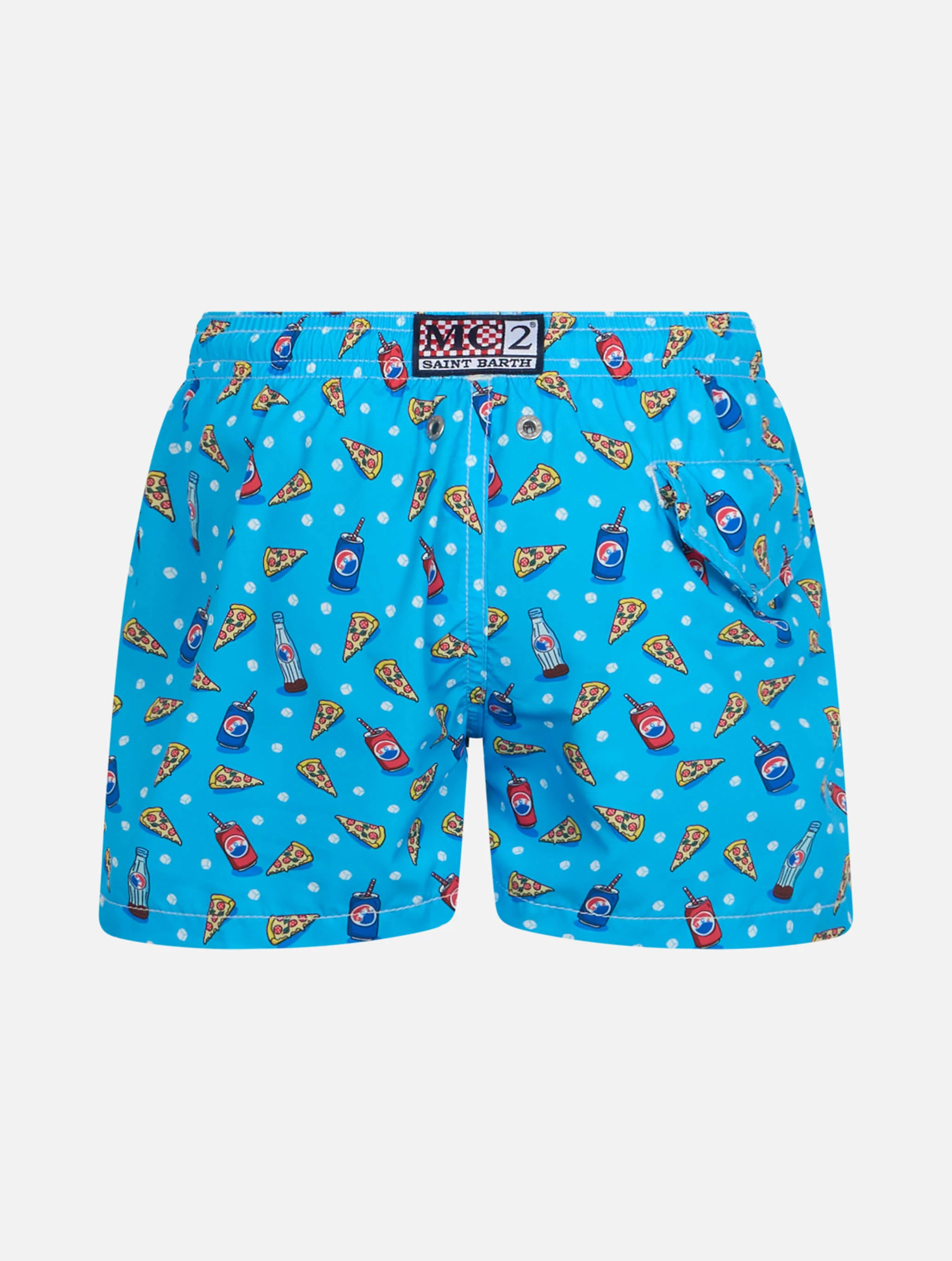 Boy lightweight fabric swim-shorts Jean Lighting with pizza print - Image 2