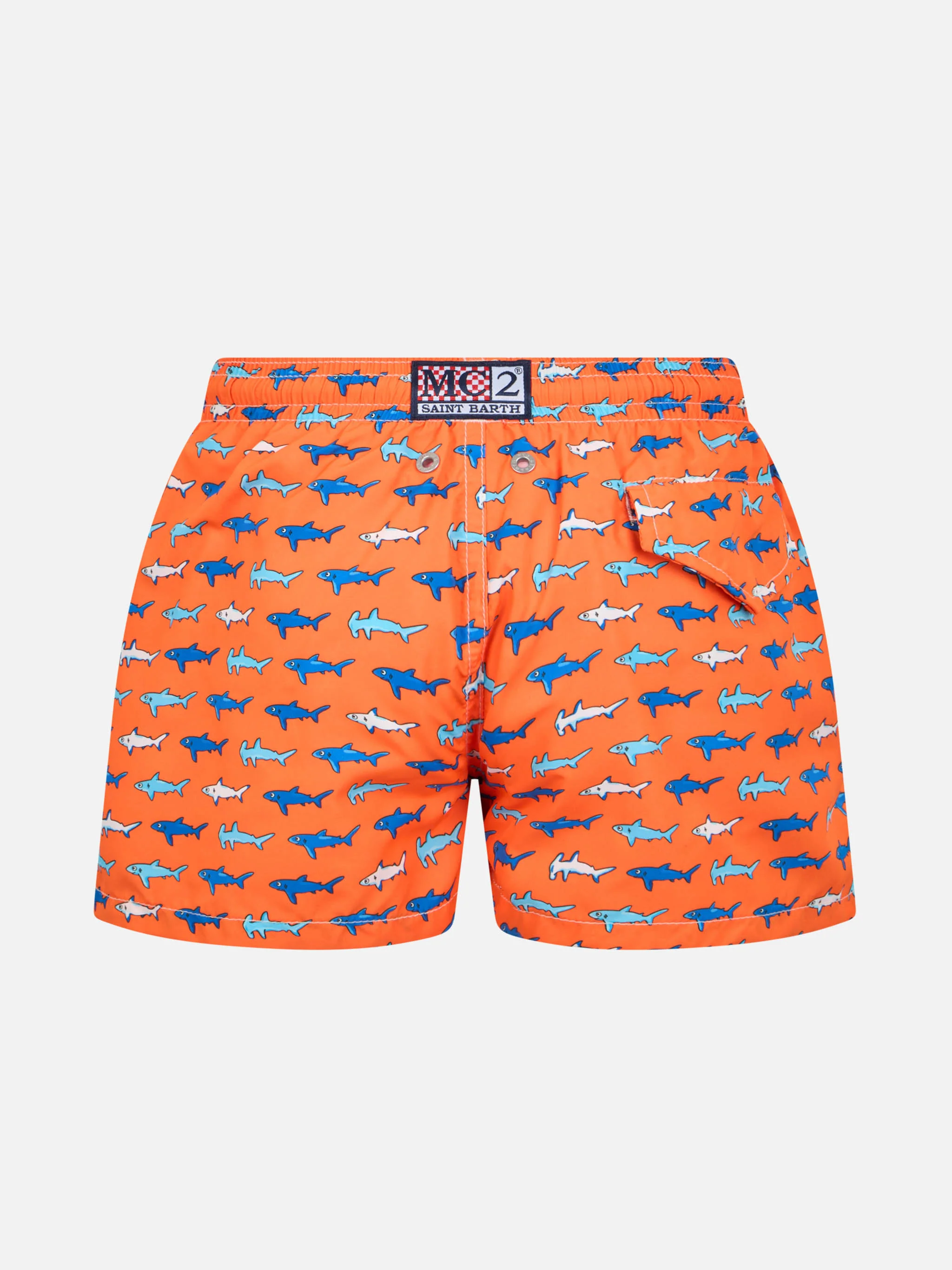 Boy lightweight fabric swim-shorts Jean Lighting with sharks print - Image 2
