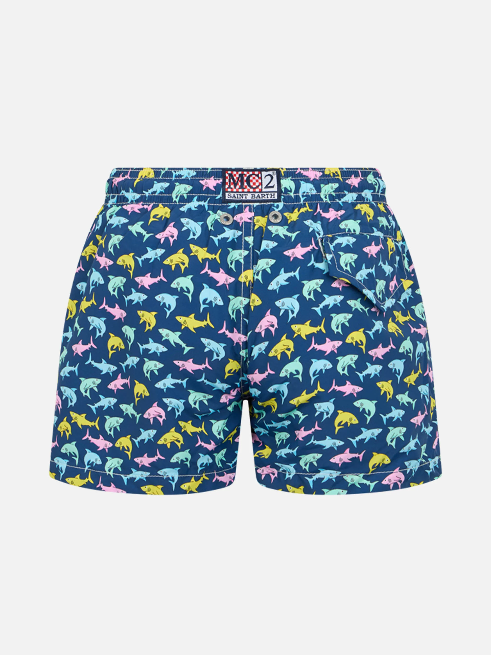 Boy lightweight fabric swim-shorts Jean Lighting with sharks print - Image 2