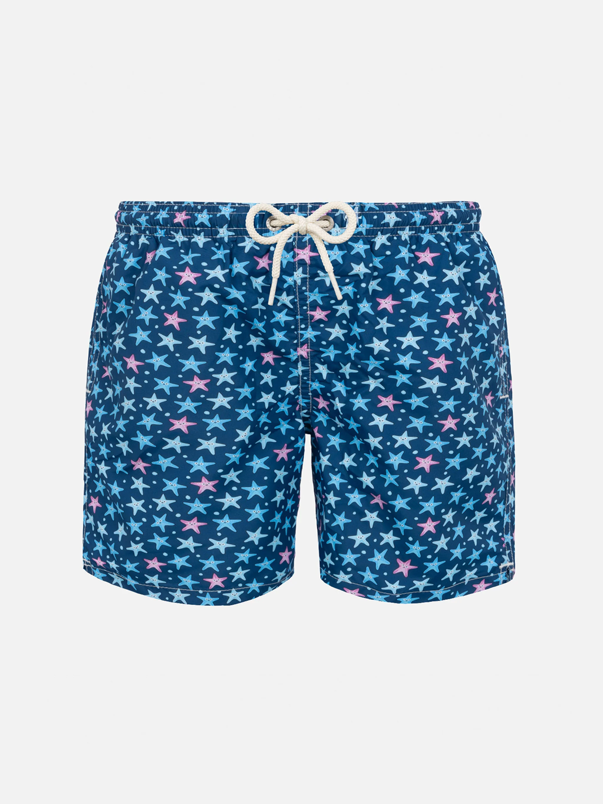 Boy lightweight fabric swim-shorts Jean Lighting with starfishes print