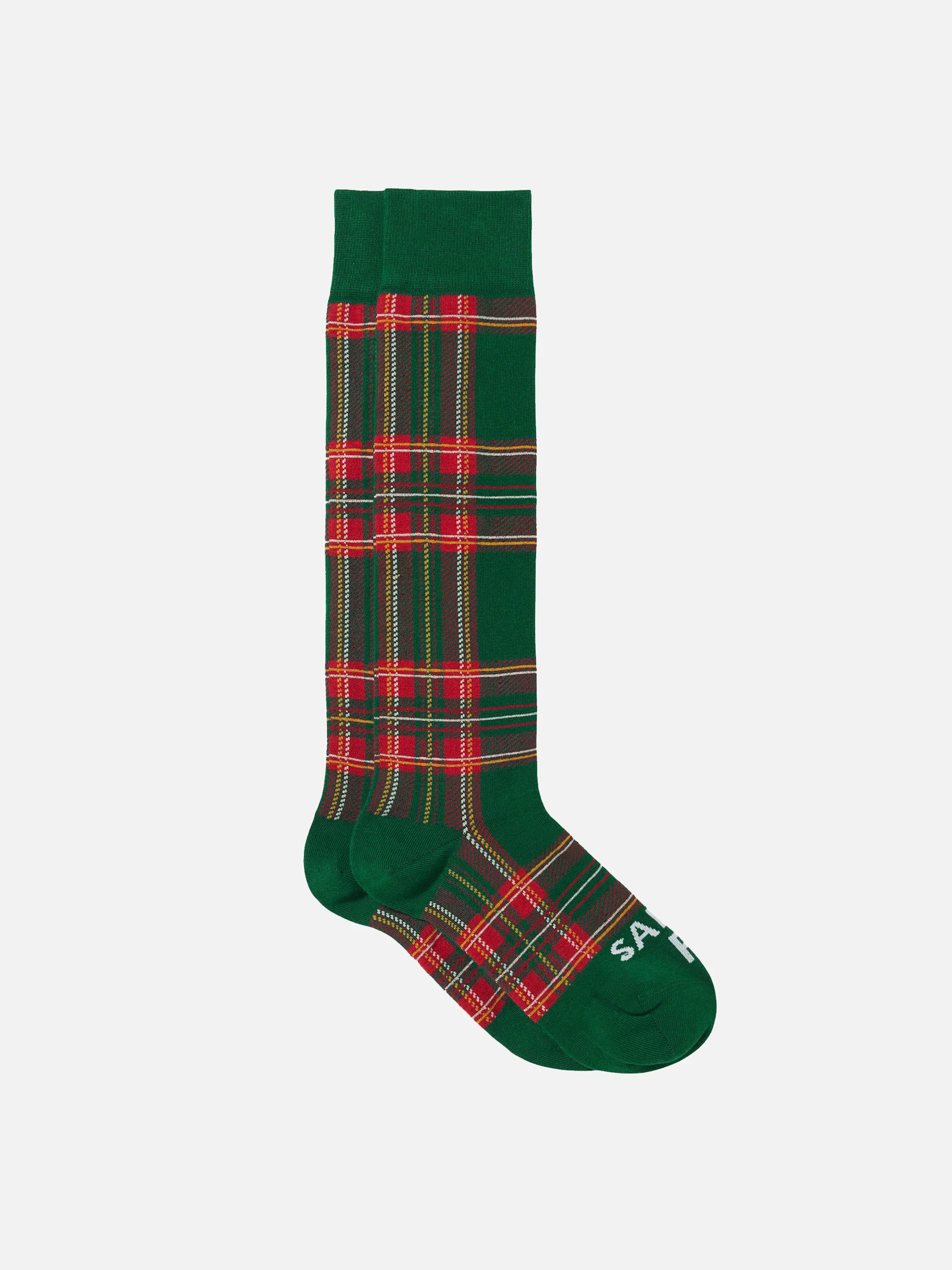Boy long socks with green tartan jacquard