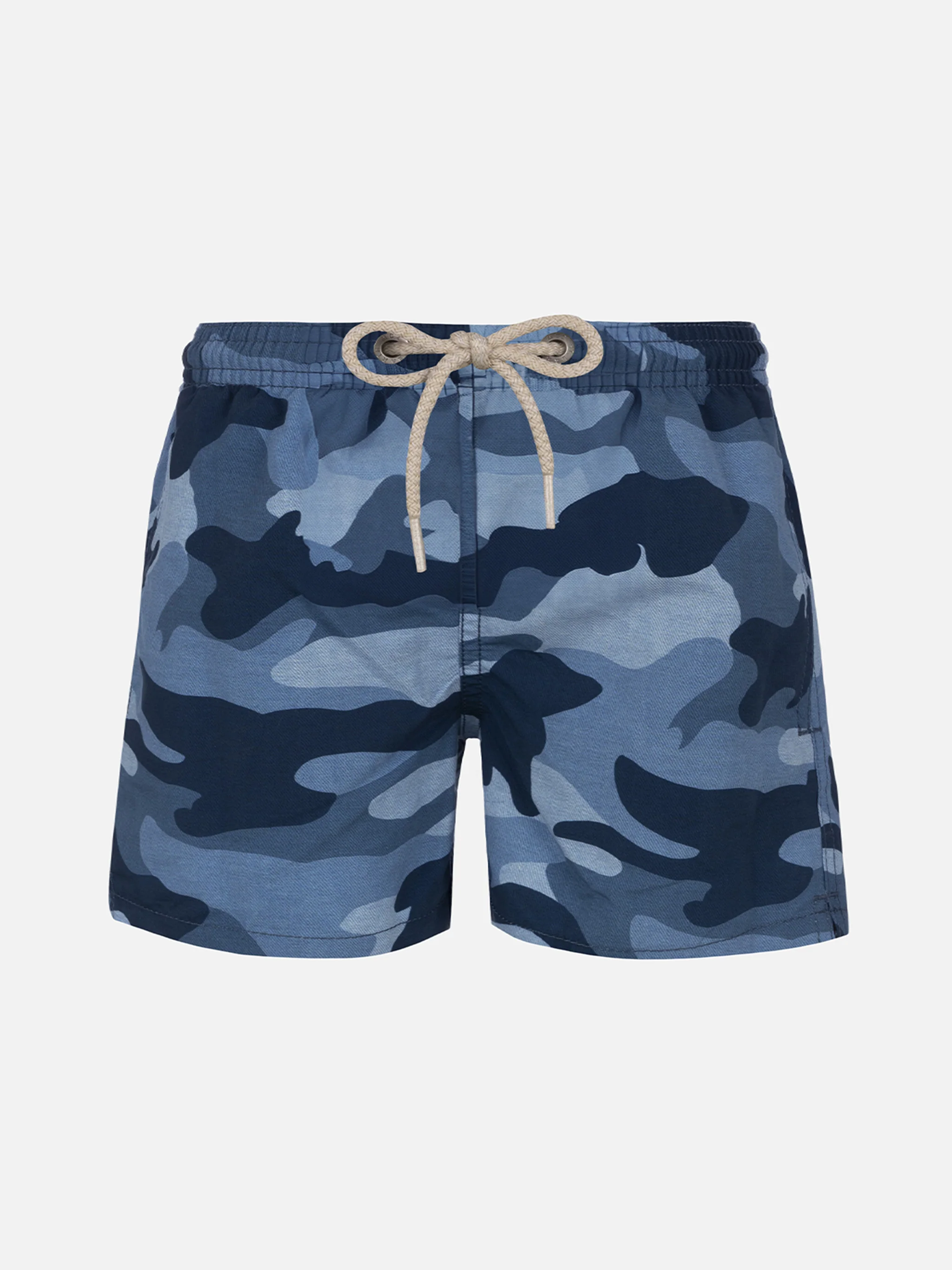 Boy mid-length Jean swim-shorts with camouflage print