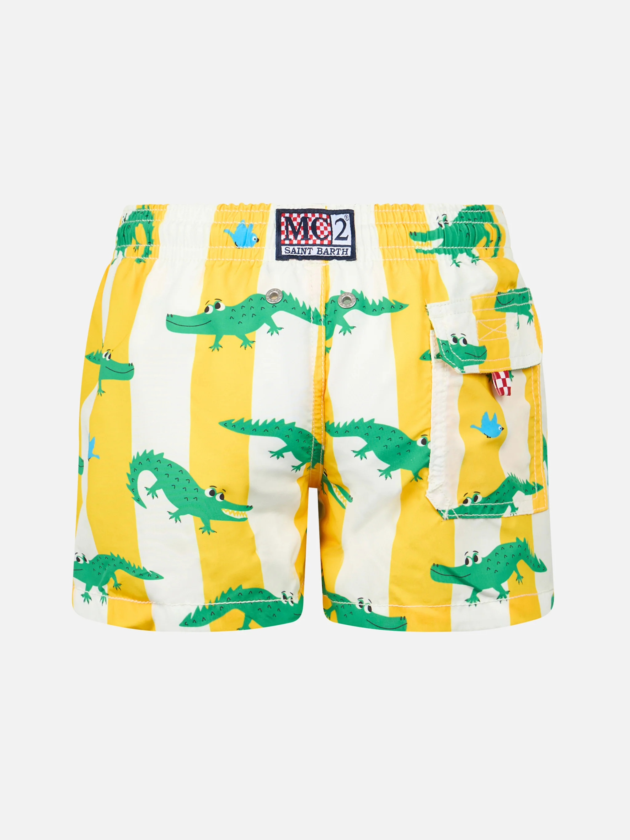 Boy mid-length Jean swim-shorts with crocodile print - Image 2