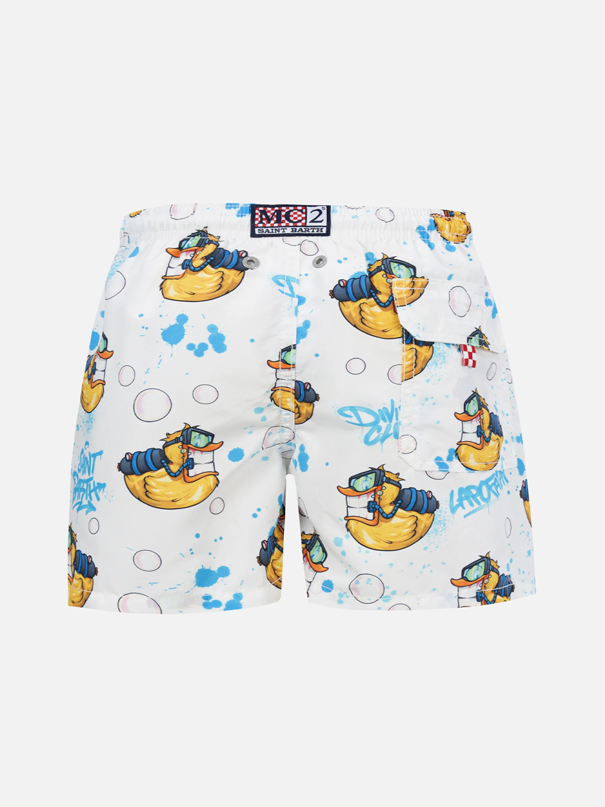 Boy mid-length Jean swim-shorts with Crypto Ducky print | CRYPTOPUPPETS SPECIAL EDITION - Image 2