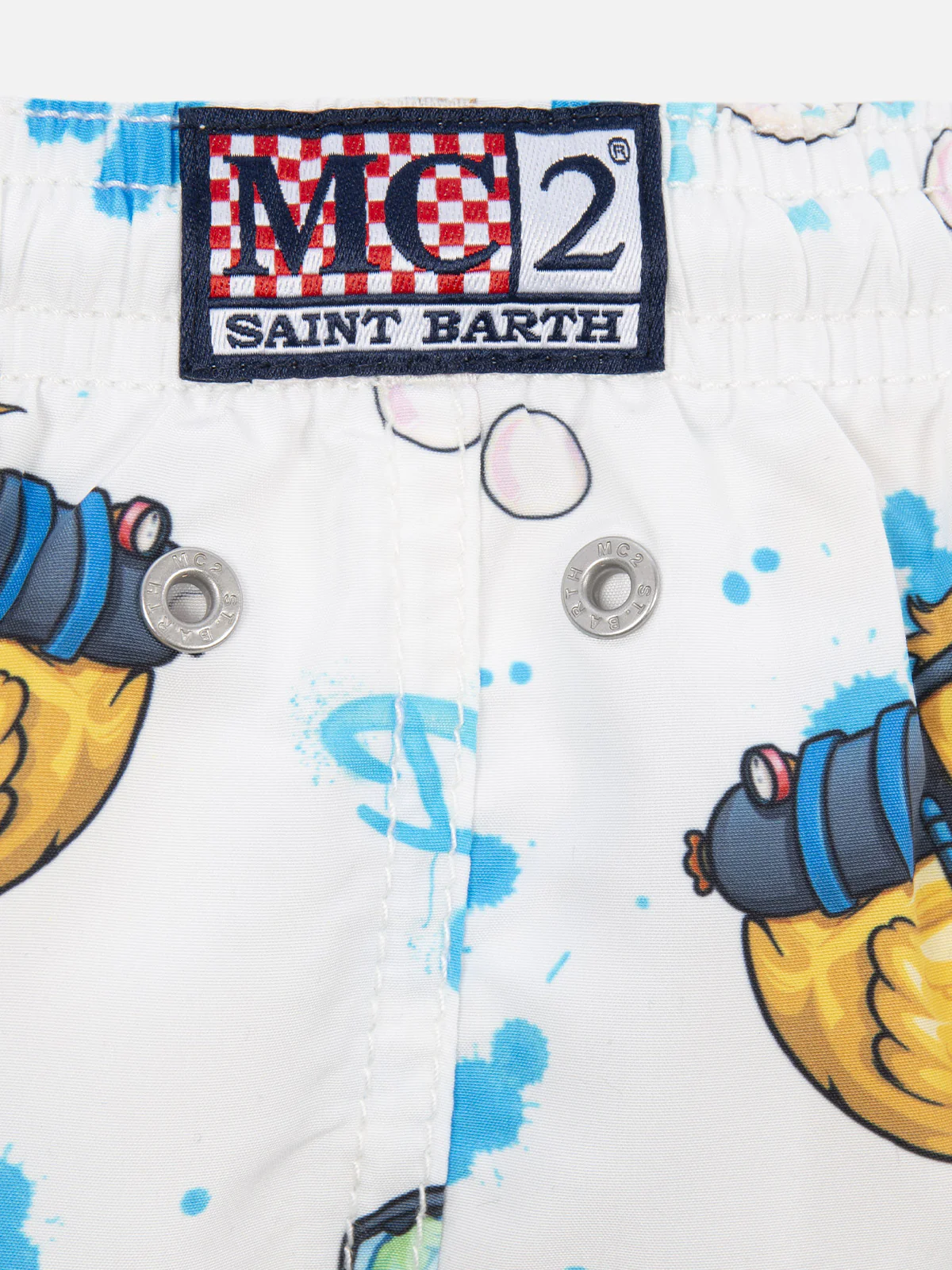 Boy mid-length Jean swim-shorts with Crypto Ducky print | CRYPTOPUPPETS SPECIAL EDITION - Image 3