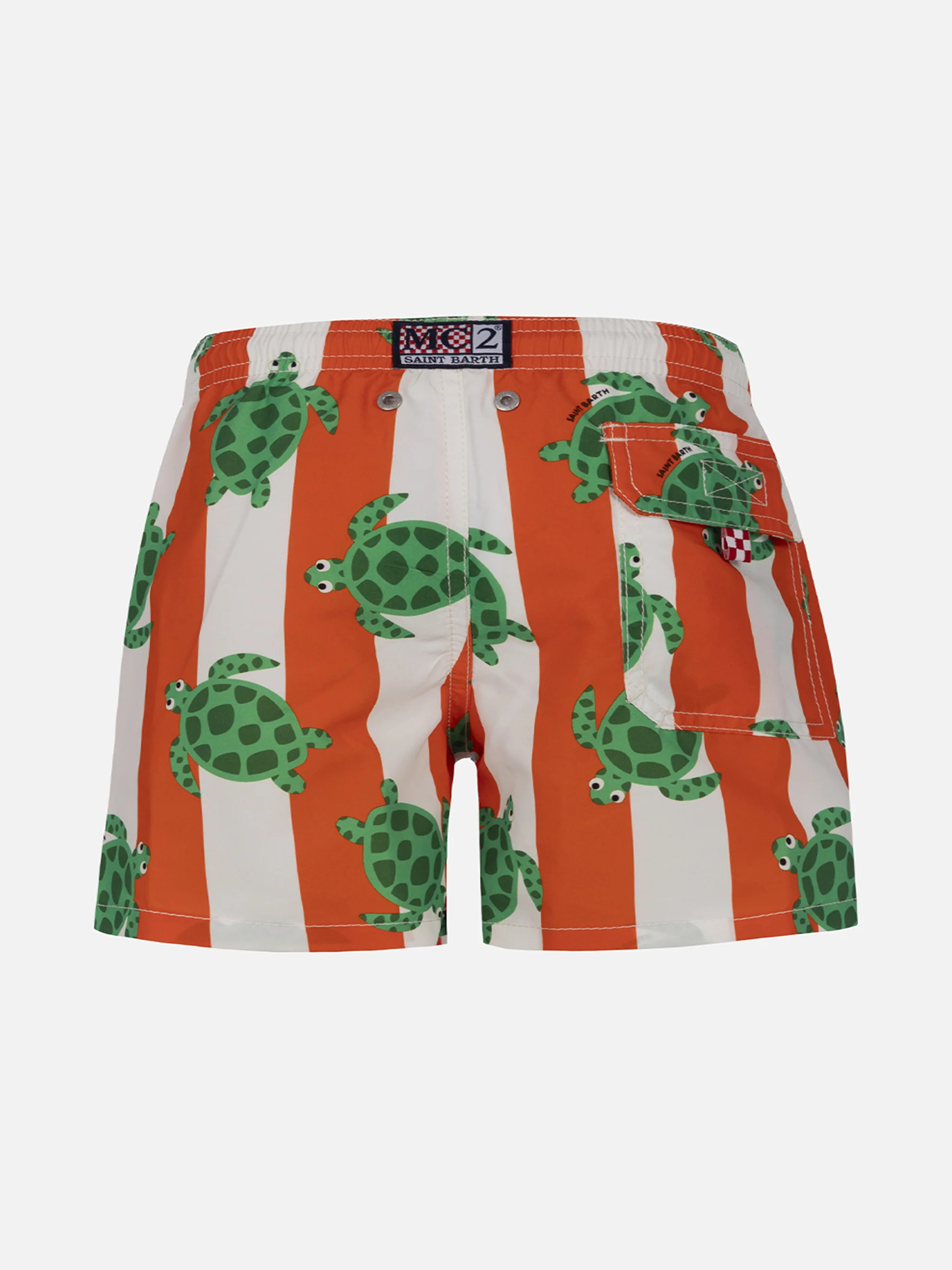 Boy mid-length Jean swim-shorts with sea turtle print - Image 2