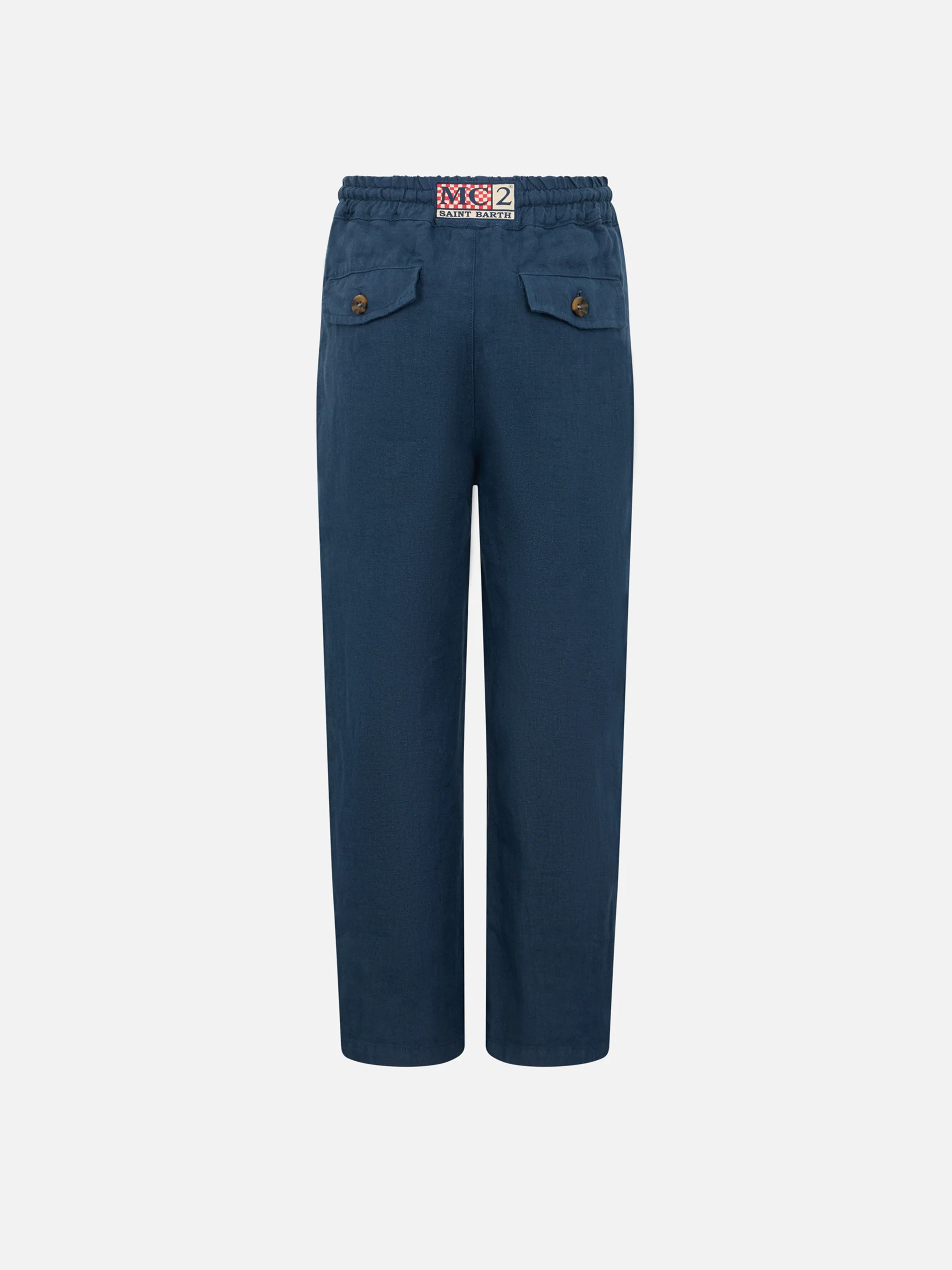 Boy navy blue linen Calais Jr pants with drawstring - Image 2
