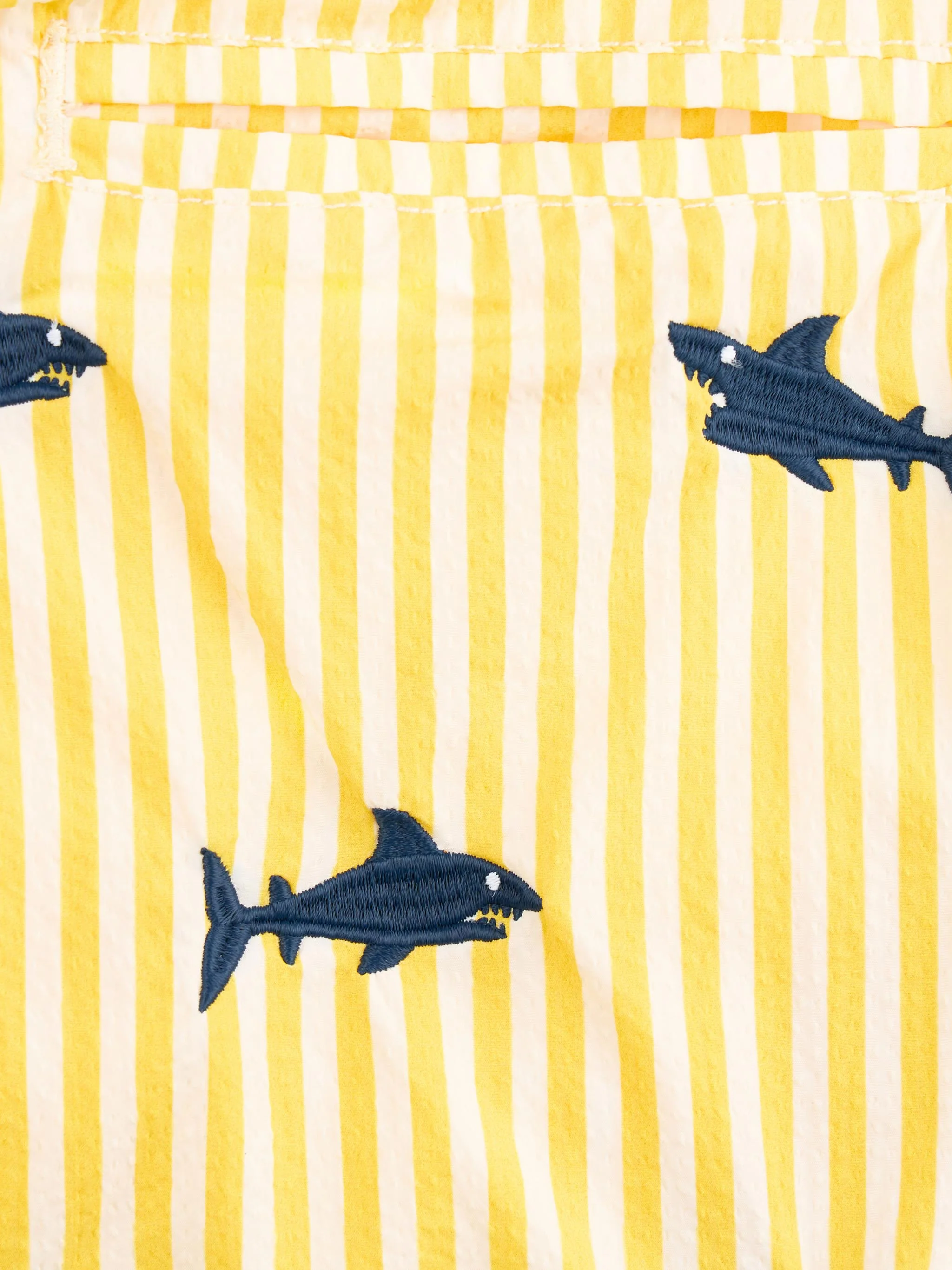 Boy seersucker swim-shorts Jean with sharks embroidery - Image 3