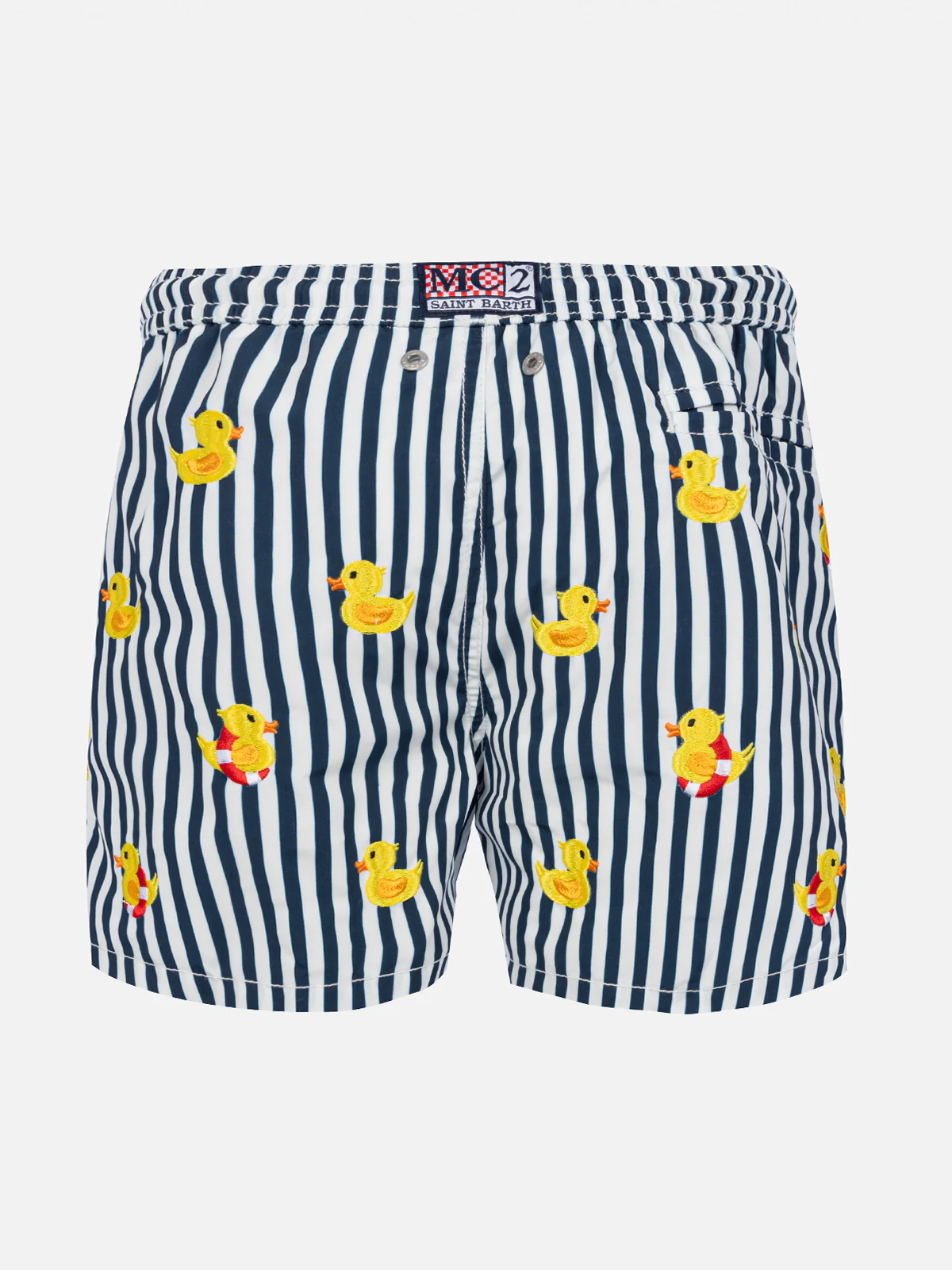 Boy striped swim shorts with embroidered ducks - Image 2