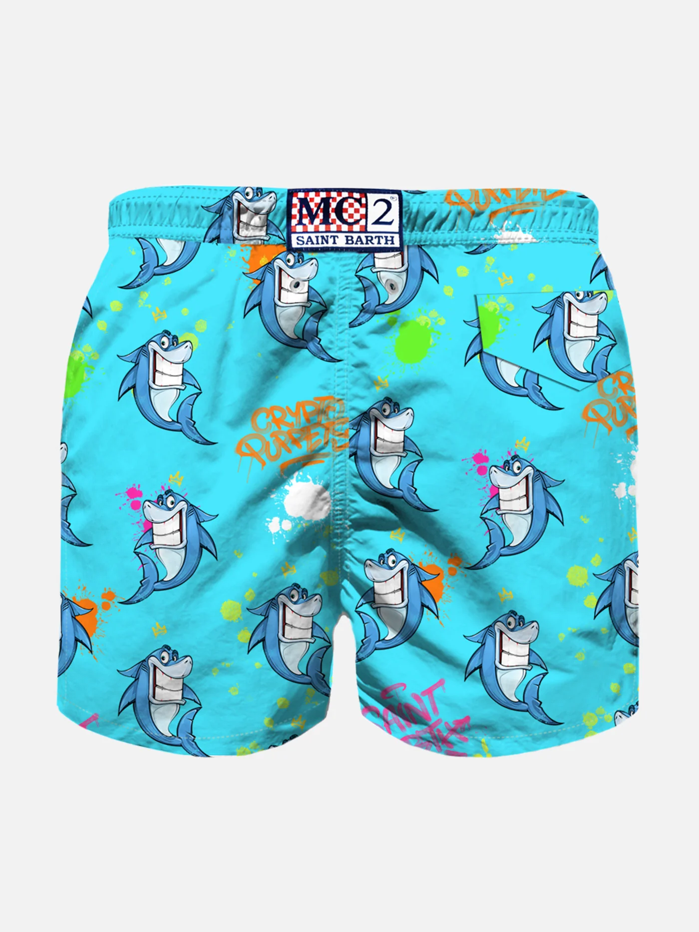 Boy light fabric swim shorts with Crypto shark print | CRYPTO PUPPETS SPECIAL EDITION - Image 2