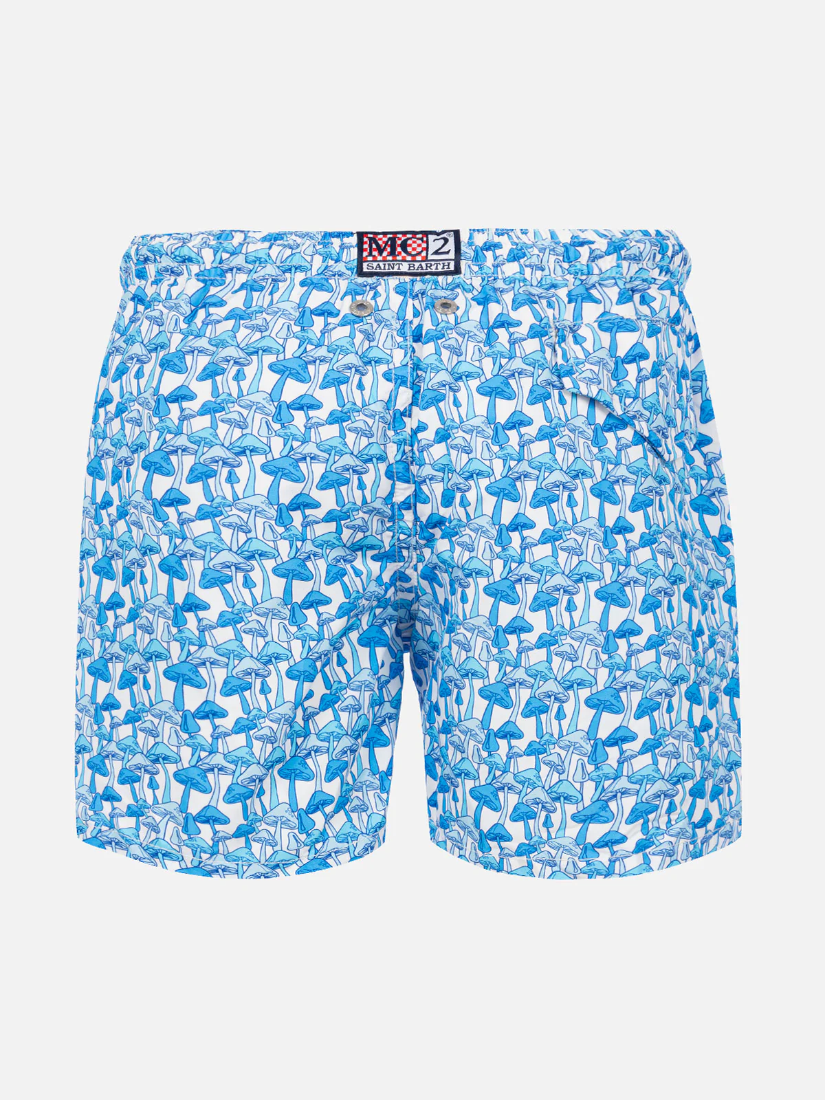 Boy light fabric swim shorts with light blue mushrooms print - Image 2
