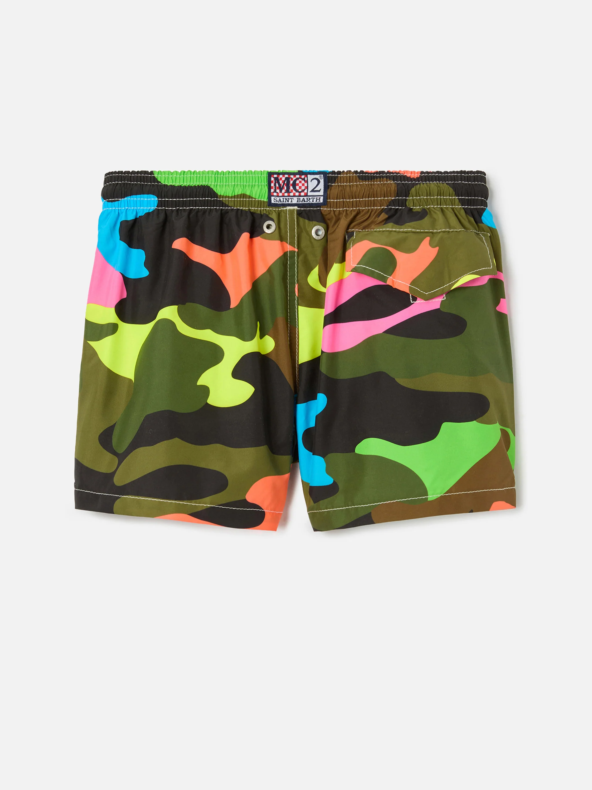 Boy swim shorts with multicolor fluo camouflage print - Image 2