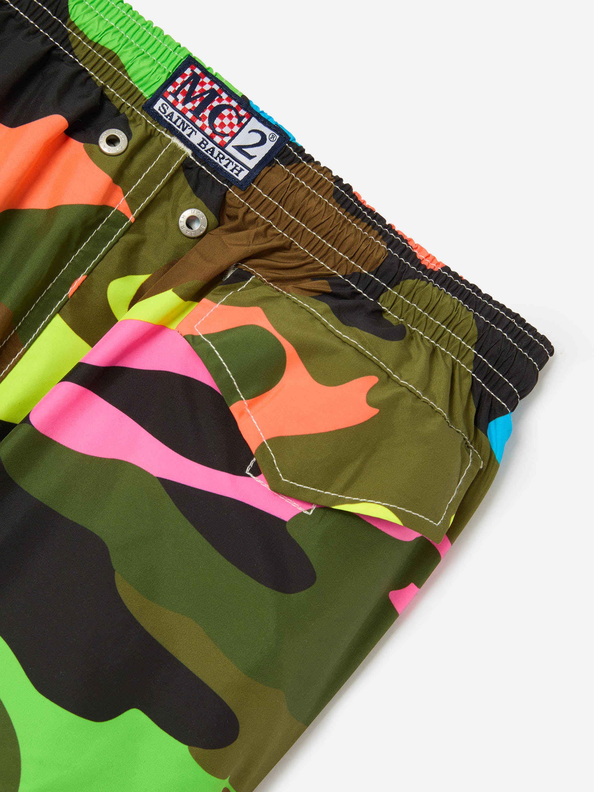 Boy swim shorts with multicolor fluo camouflage print - Image 3