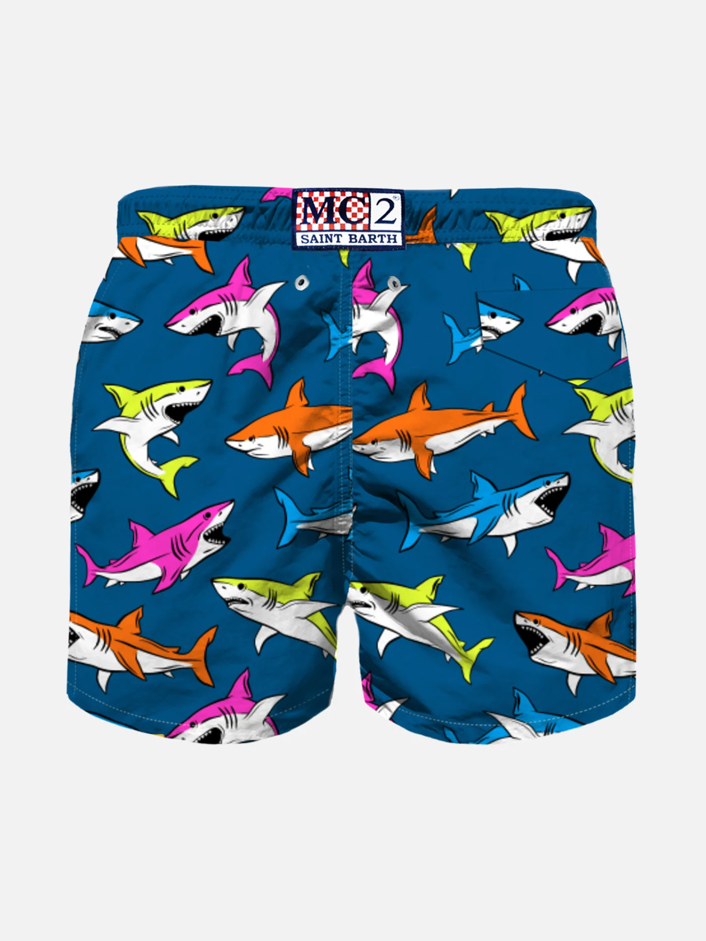 Boy swim shorts with multicolor sharks print - Image 2