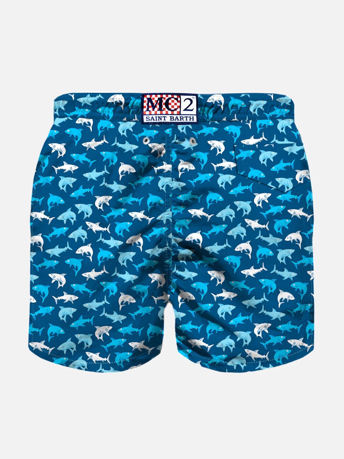 Boy light fabric swim shorts with multicolor sharks print - Image 2