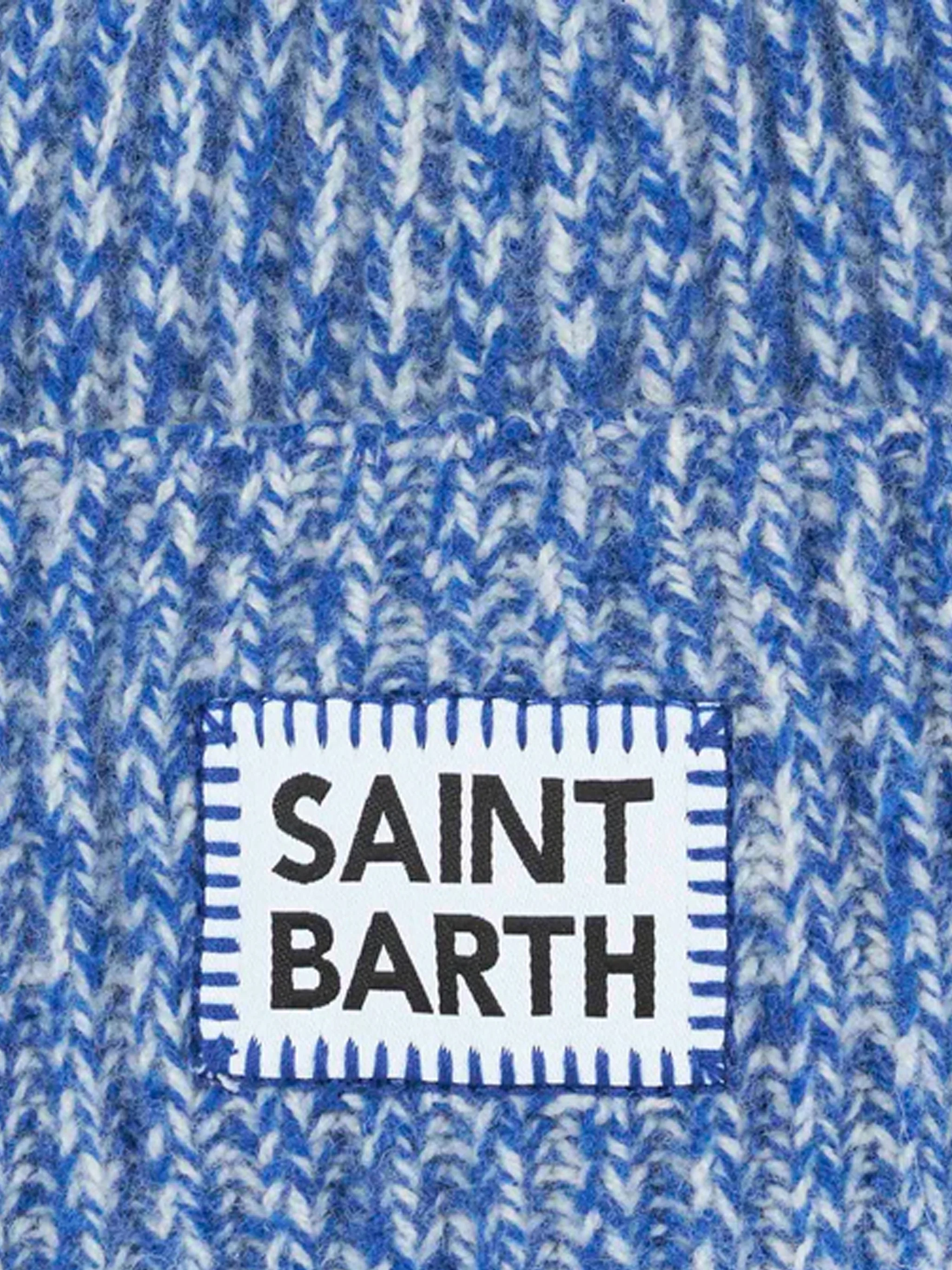 Kid white and bluette mouliné beanie with Saint Barth embroidery - Image 3