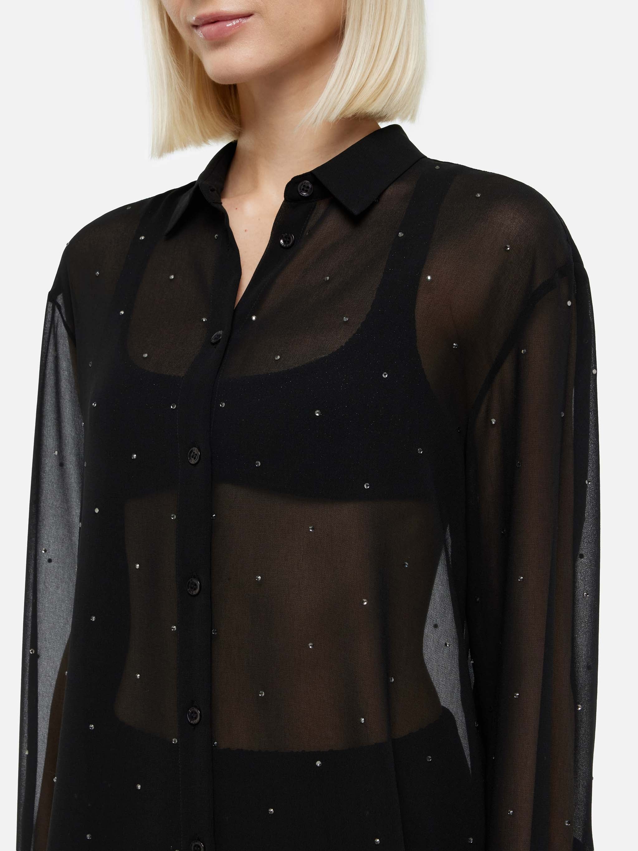 Brigitte black georgette shirt with rhinestone embellishments - Image 2
