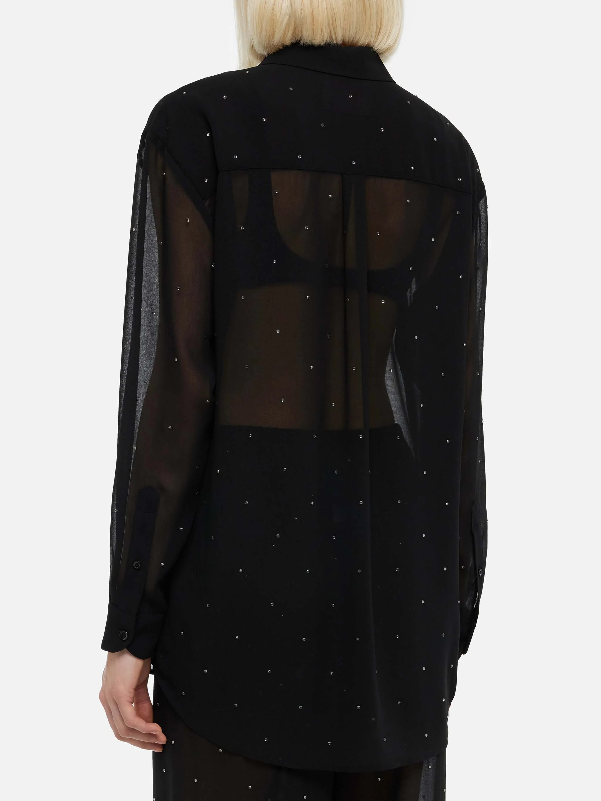 Brigitte black georgette shirt with rhinestone embellishments - Image 4