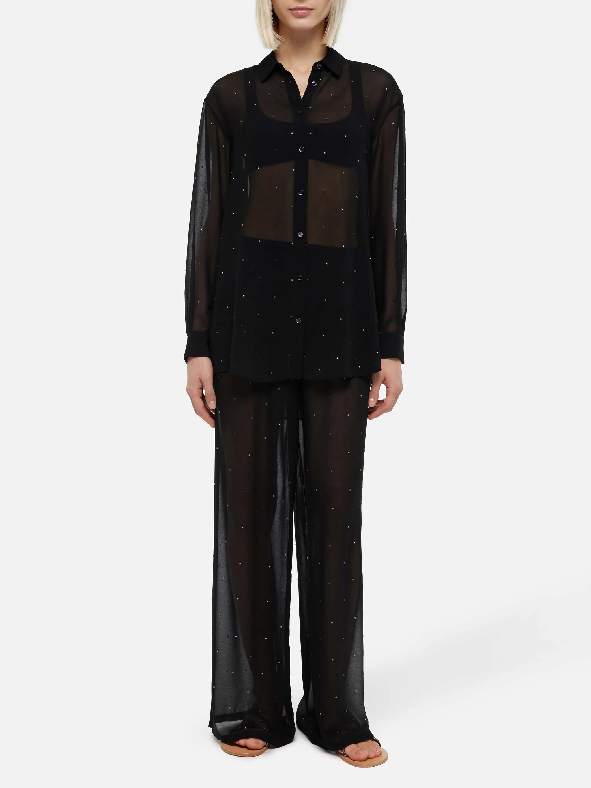 Brigitte black georgette shirt with rhinestone embellishments - Image 5