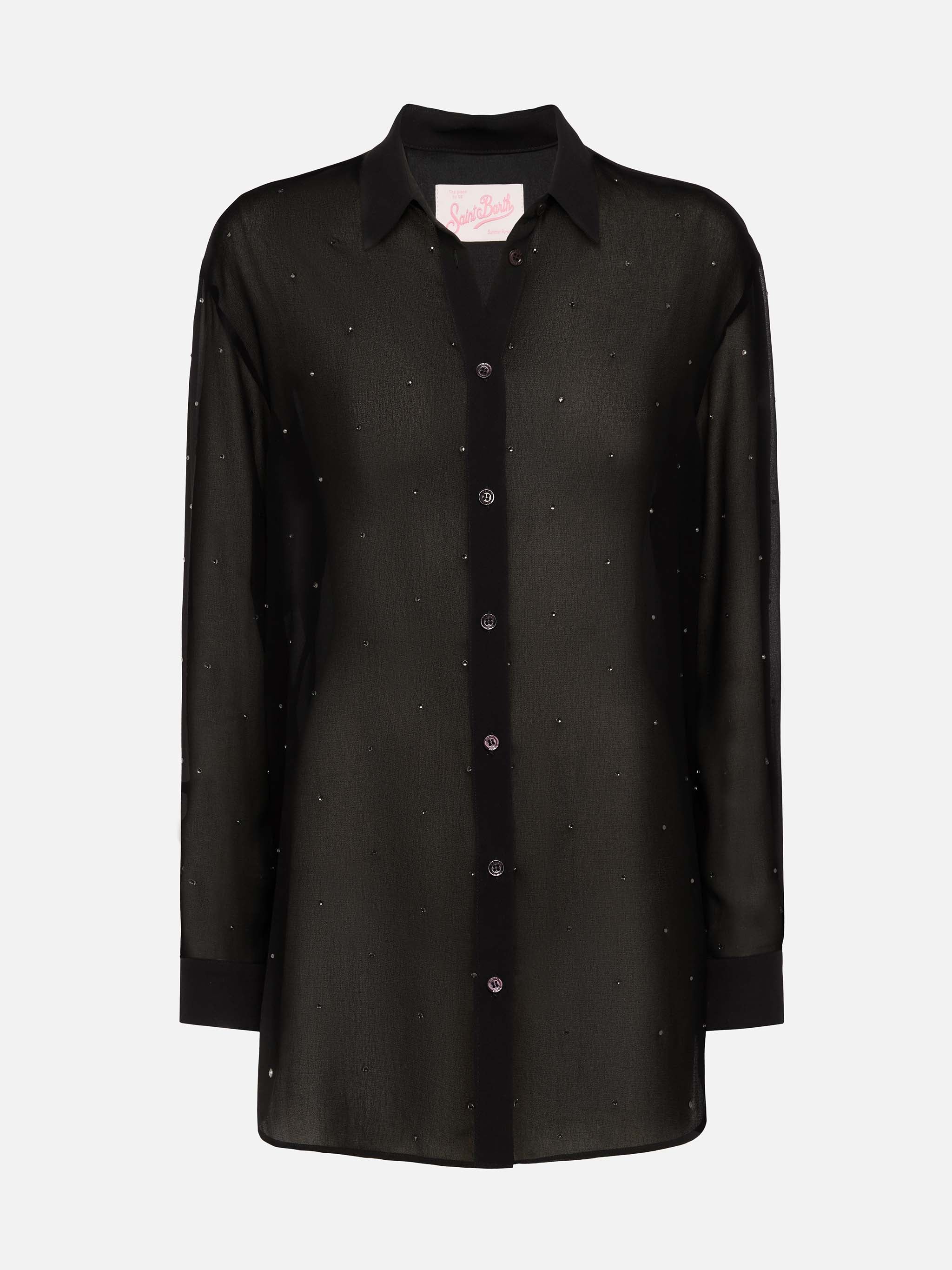 Brigitte black georgette shirt with rhinestone embellishments - Image 6