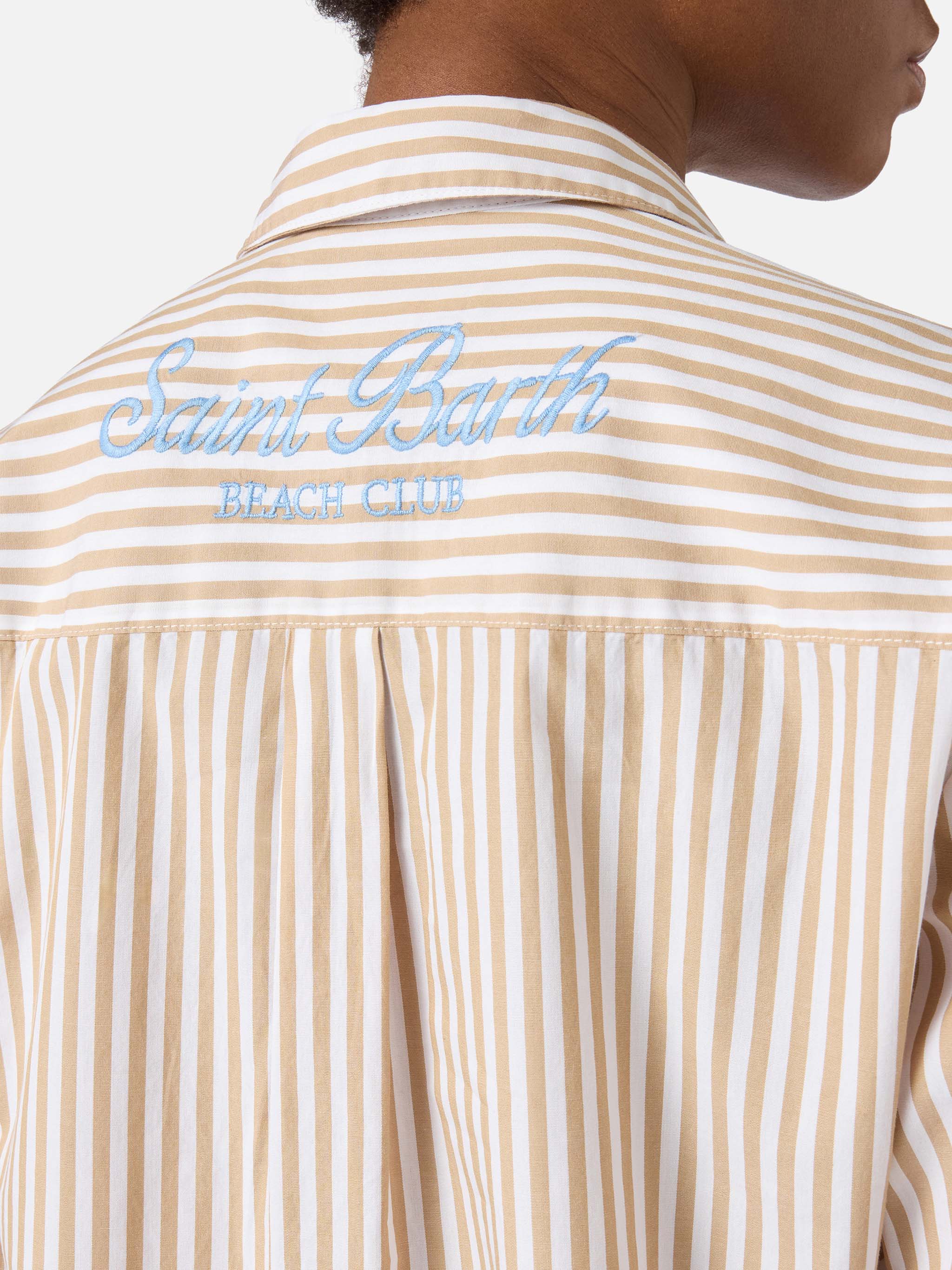 Brigitte cotton shirt with beige stripes and Sport Club embroidery - Image 2