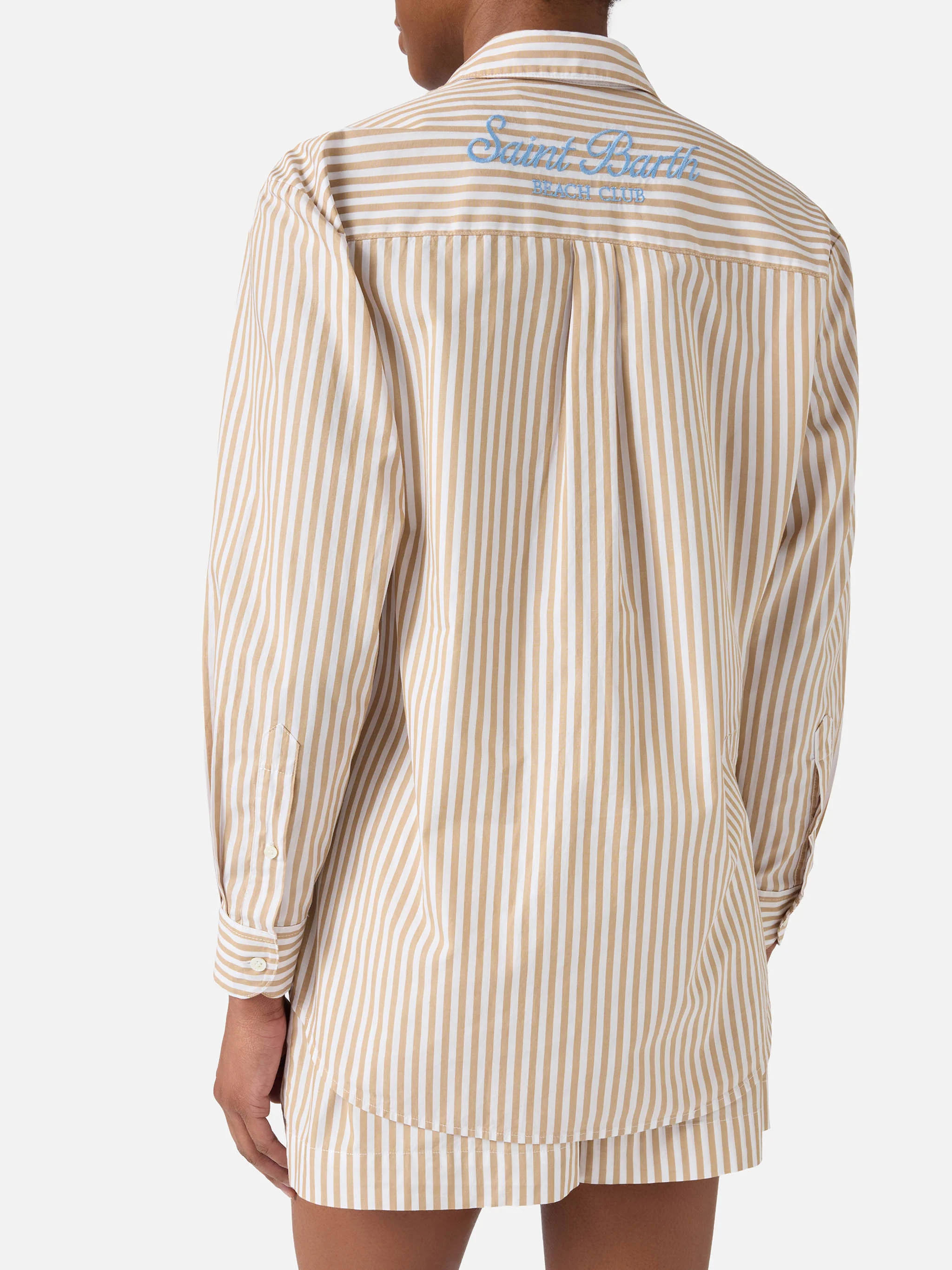 Brigitte cotton shirt with beige stripes and Sport Club embroidery - Image 4