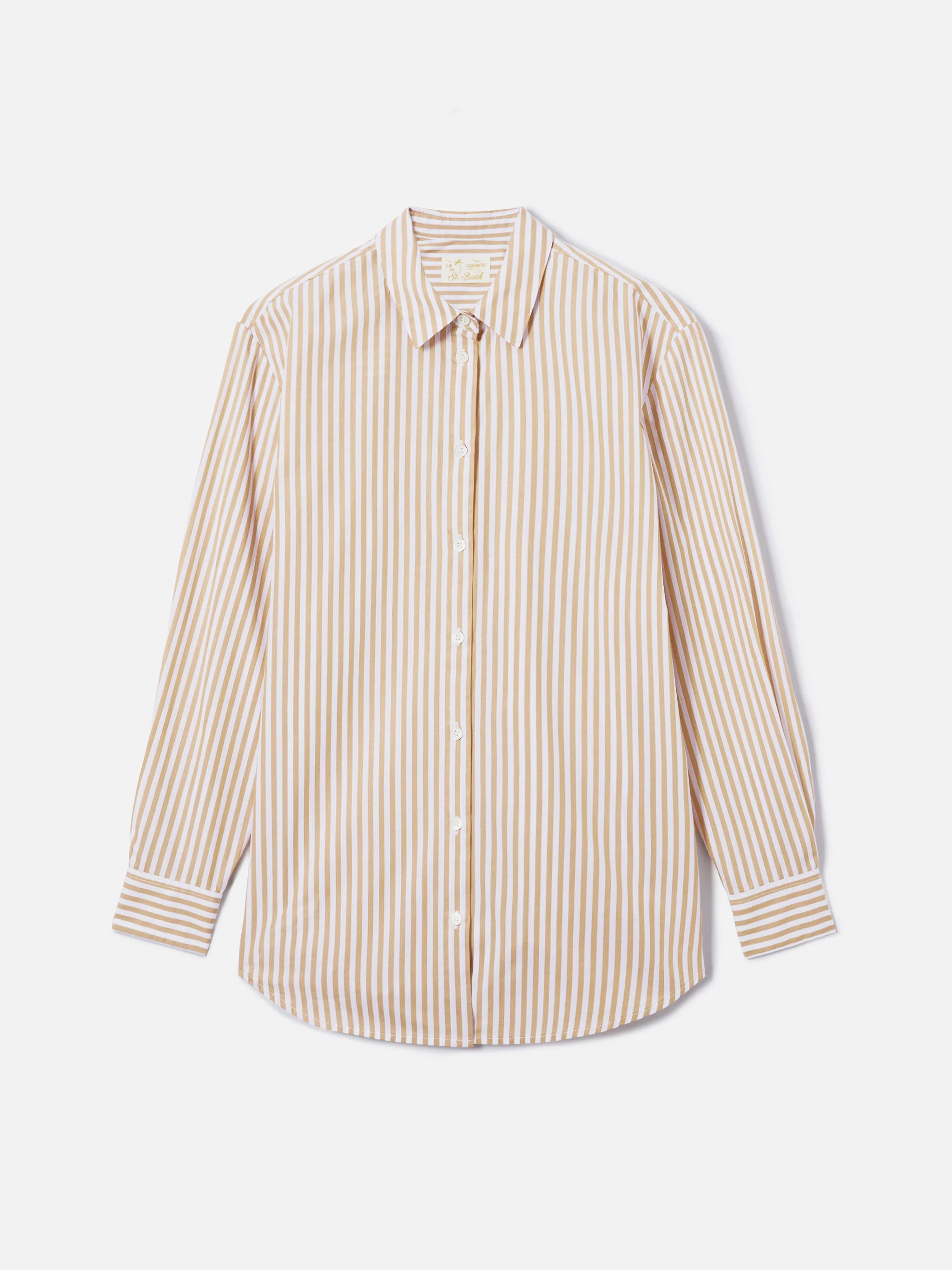 Brigitte cotton shirt with beige stripes and Sport Club embroidery - Image 5