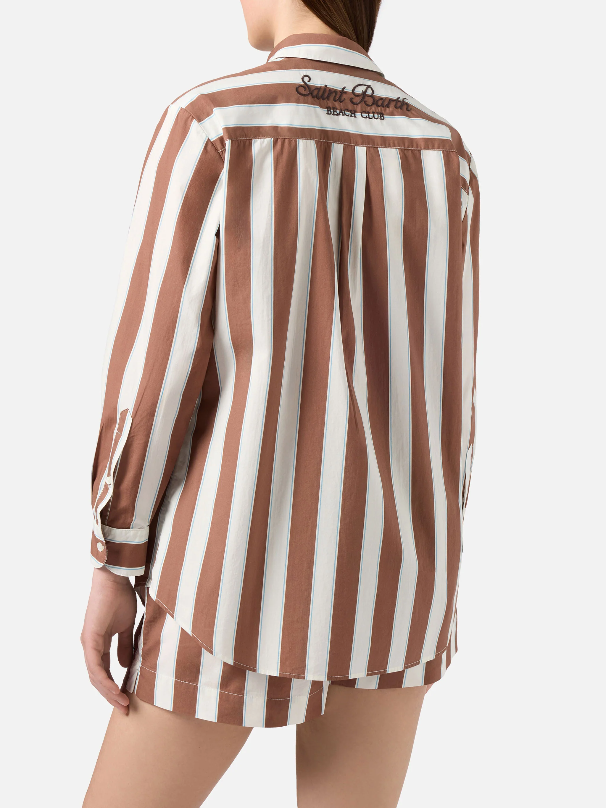 Brigitte cotton shirt with brown stripes and Sport Club embroidery - Image 3