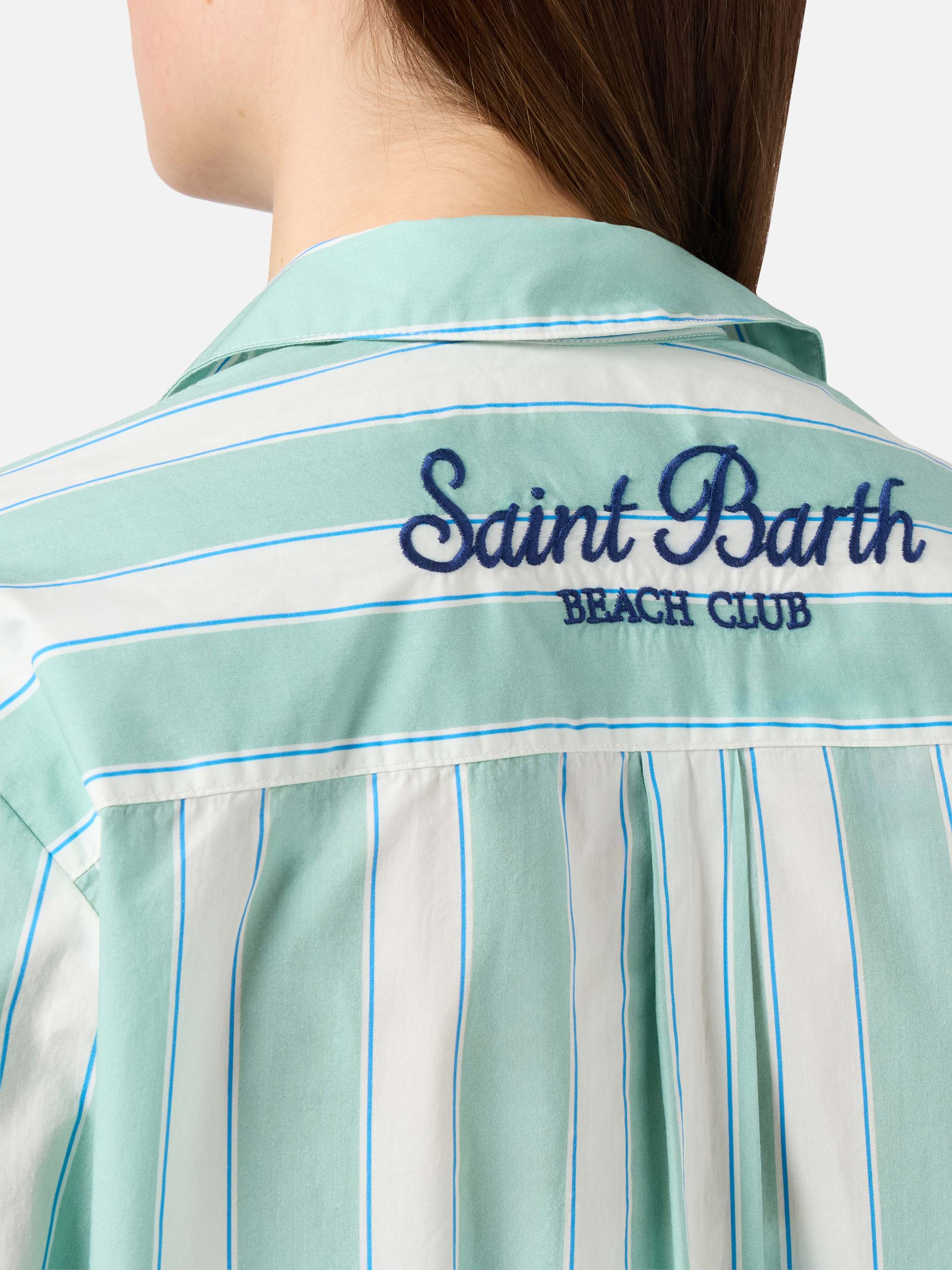 Brigitte cotton shirt with green stripes and Sport Club embroidery - Image 2