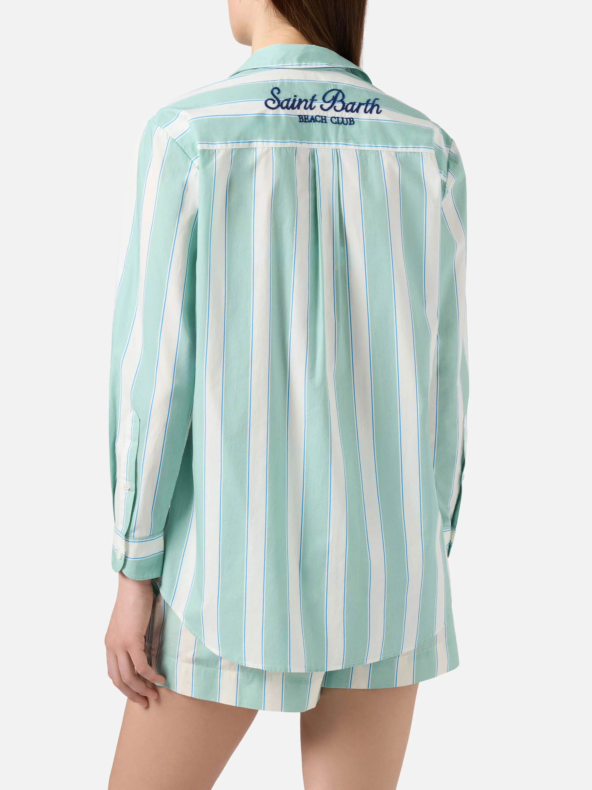 Brigitte cotton shirt with green stripes and Sport Club embroidery - Image 3