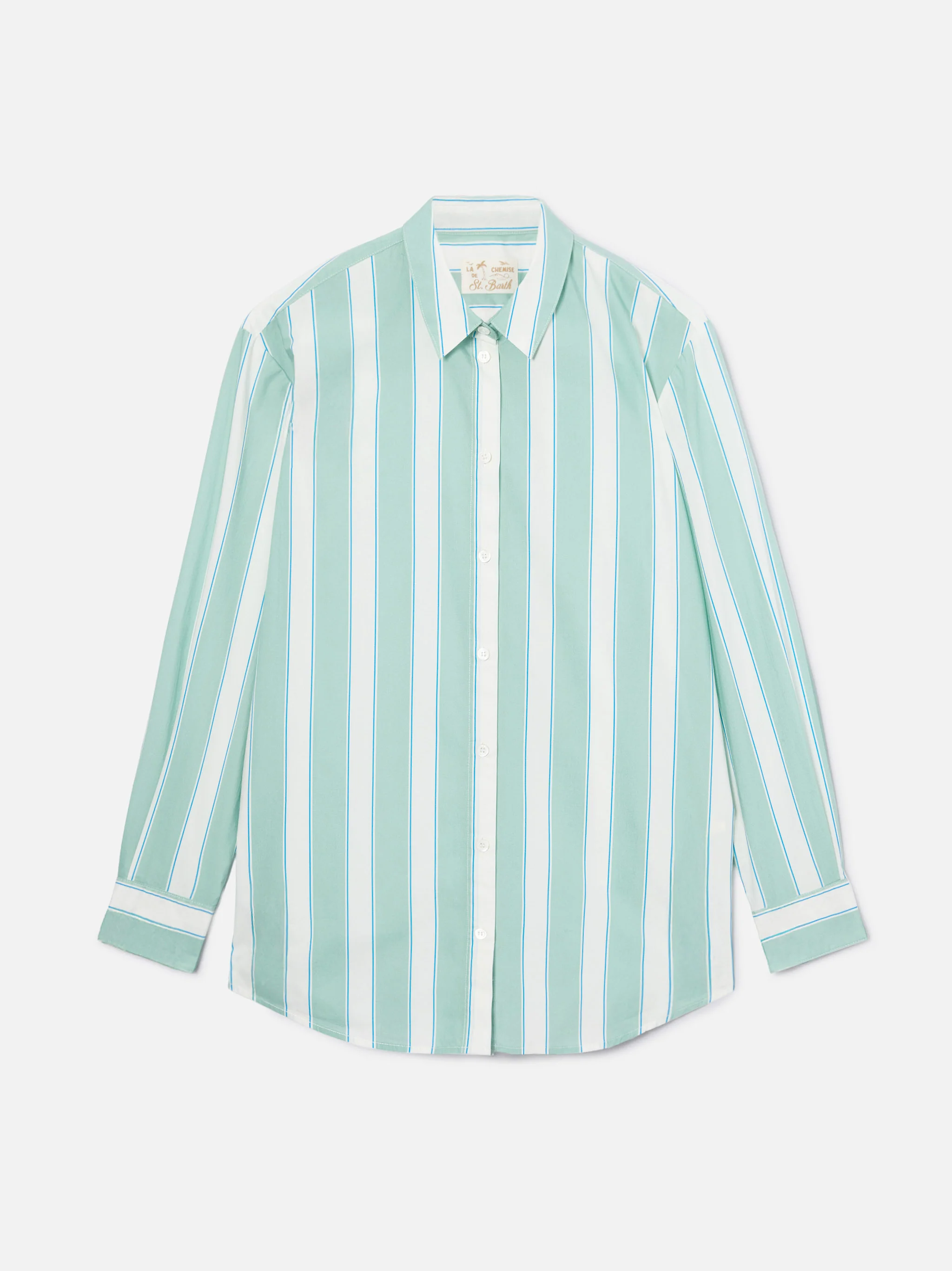 Brigitte cotton shirt with green stripes and Sport Club embroidery - Image 5
