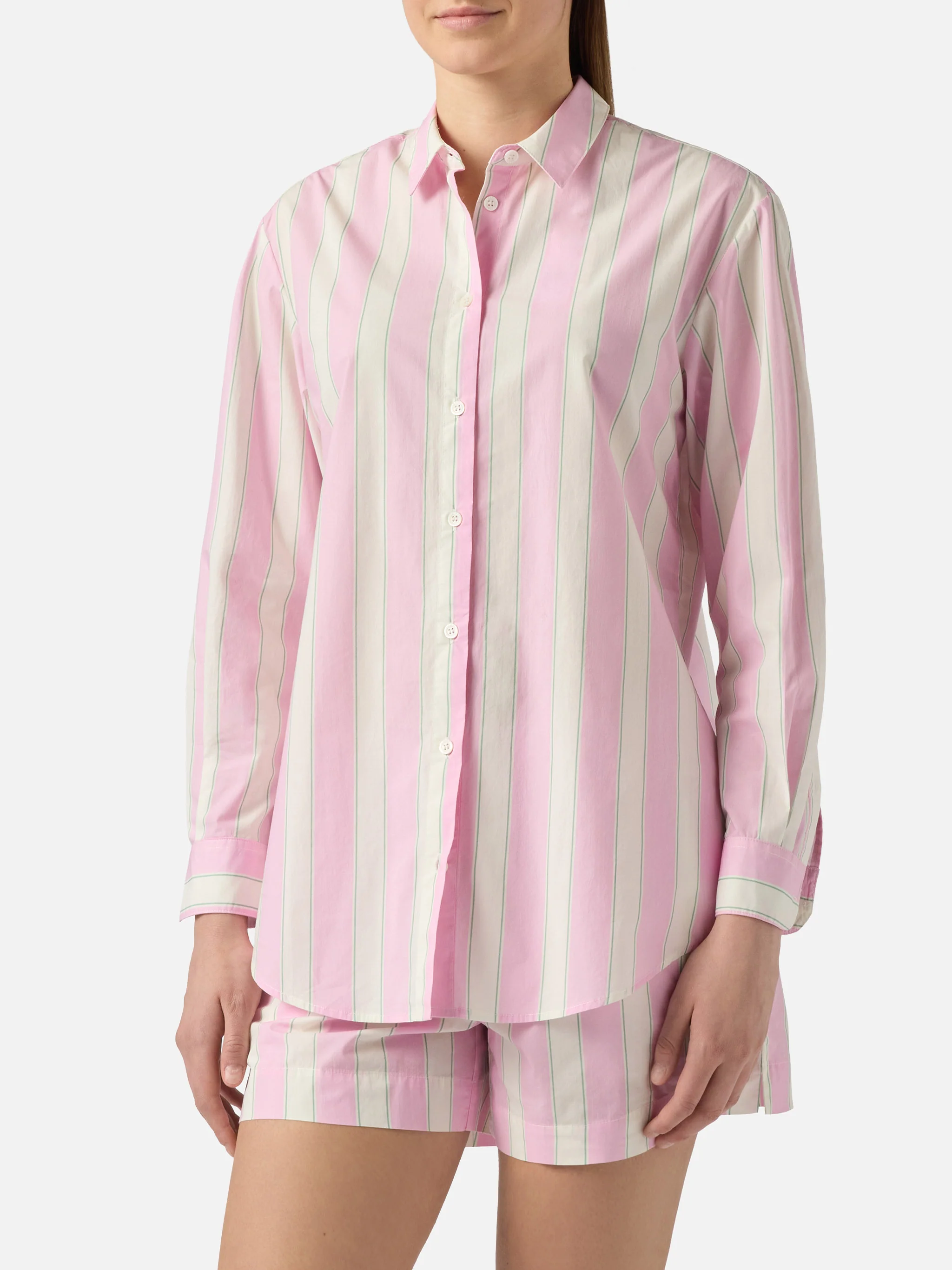 Brigitte cotton shirt with pink stripes and Sport Club embroidery - Image 2