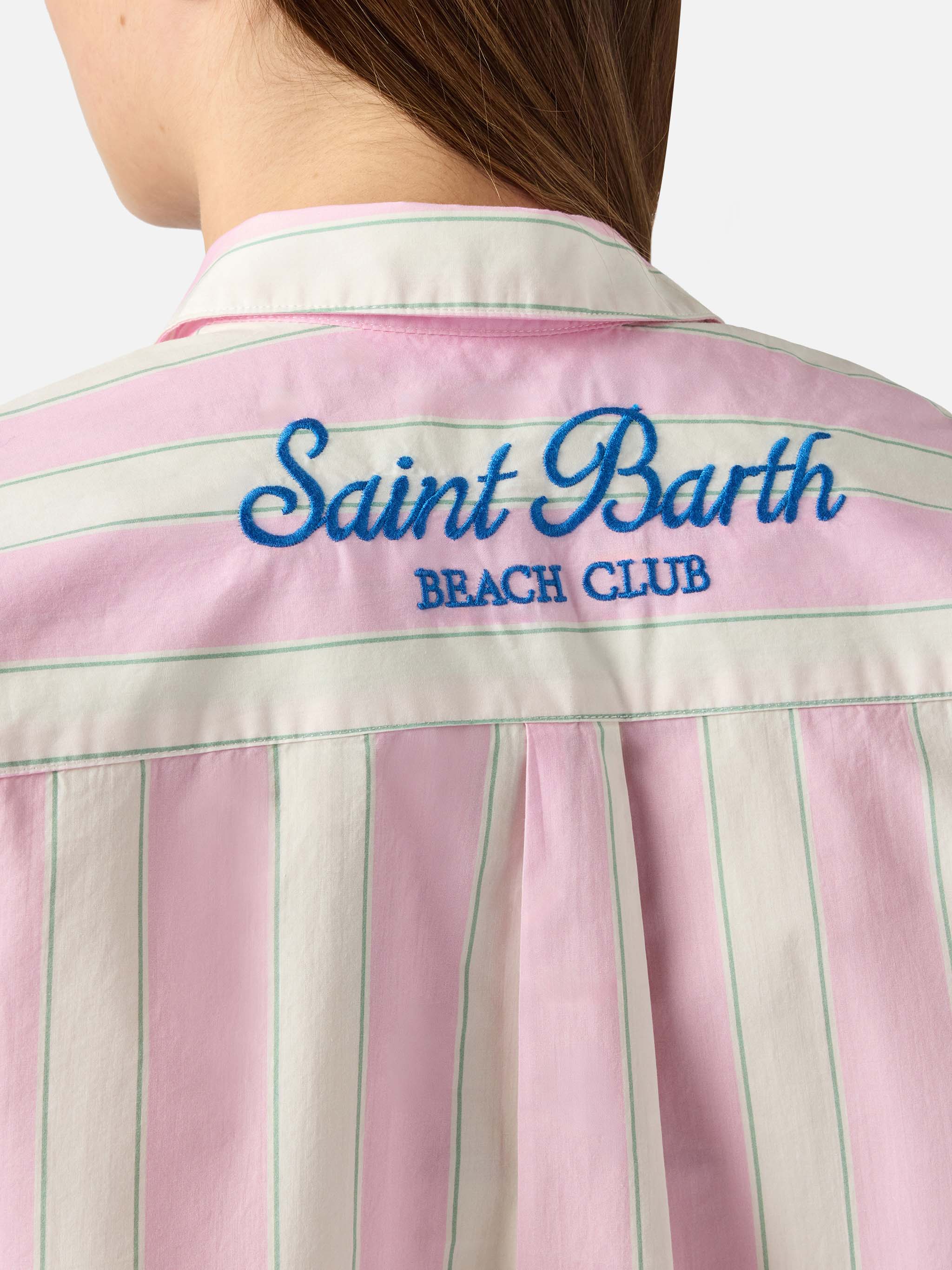Brigitte cotton shirt with pink stripes and Sport Club embroidery - Image 4