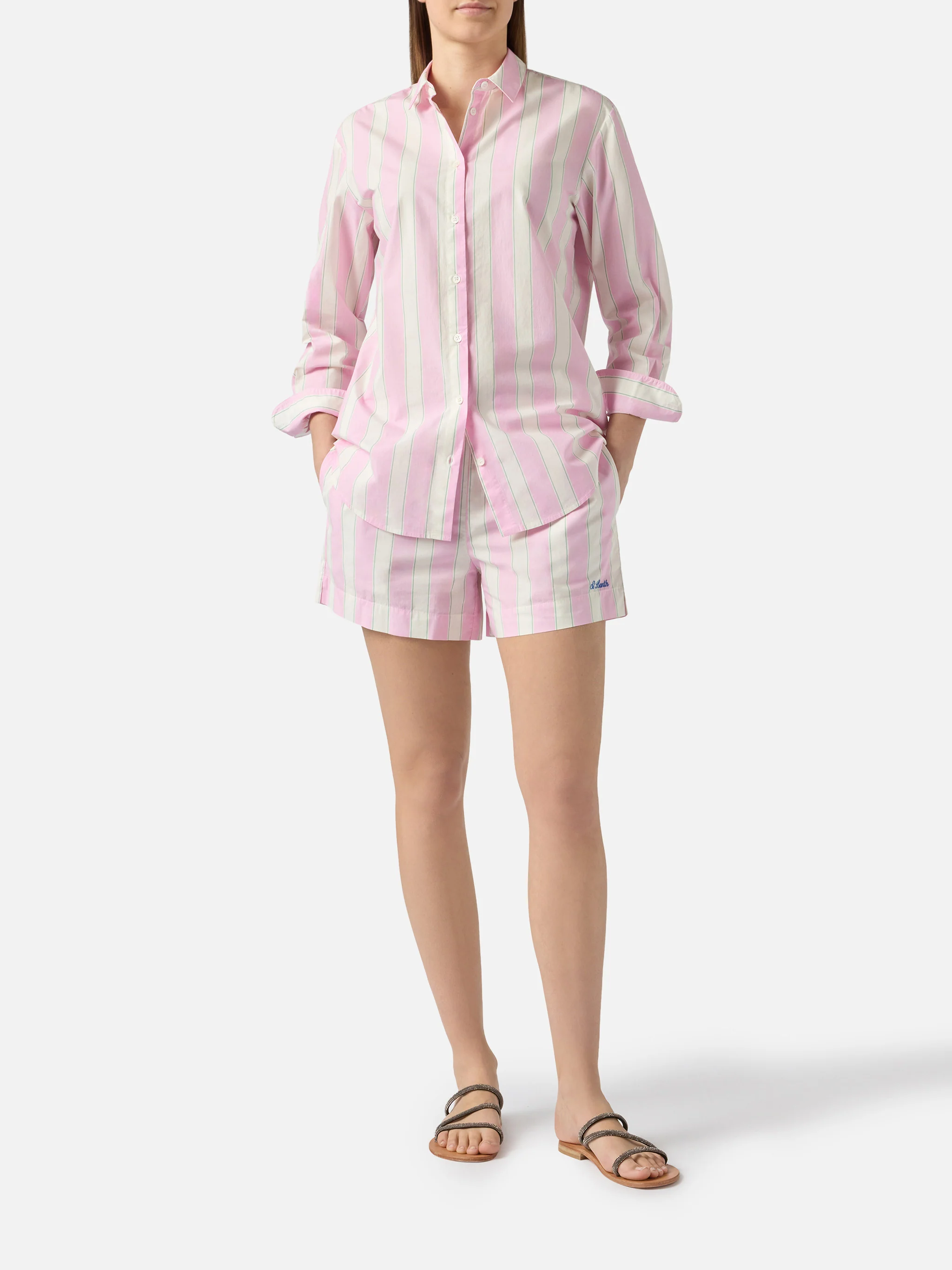 Brigitte cotton shirt with pink stripes and Sport Club embroidery - Image 5