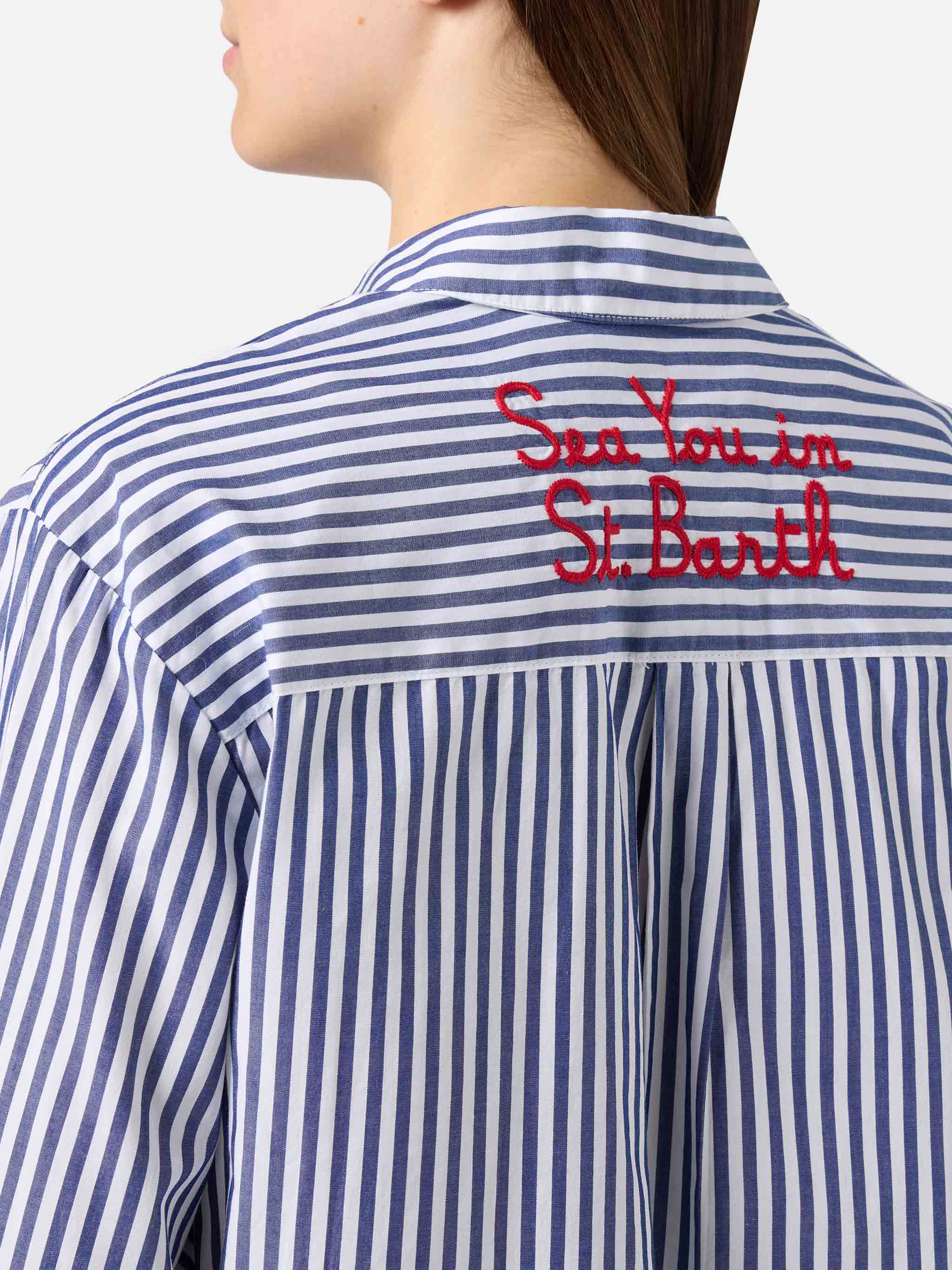 Brigitte shirt with blue stripes and See You In Saint Barth embroidery - Image 2