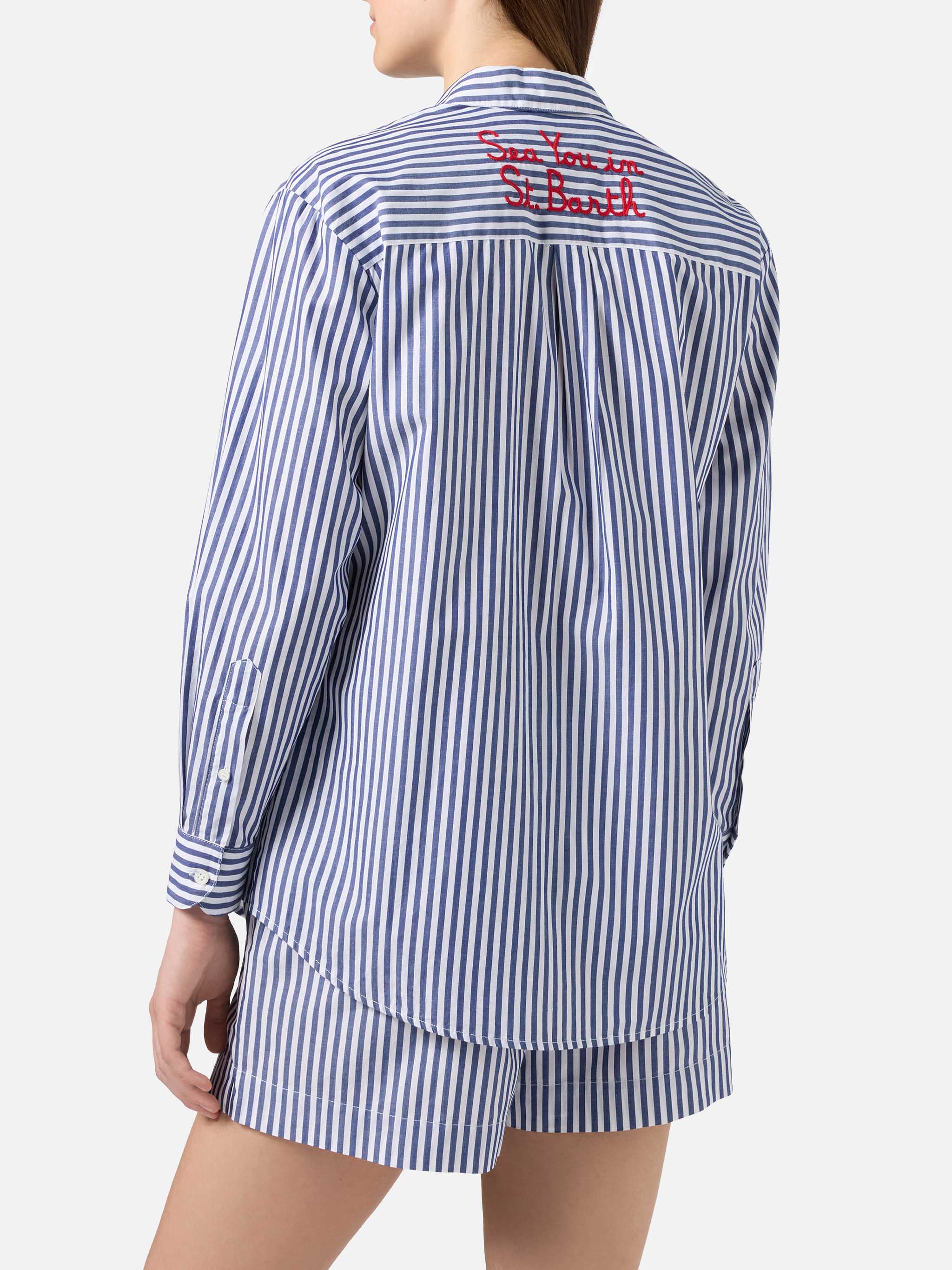 Brigitte shirt with blue stripes and See You In Saint Barth embroidery - Image 3
