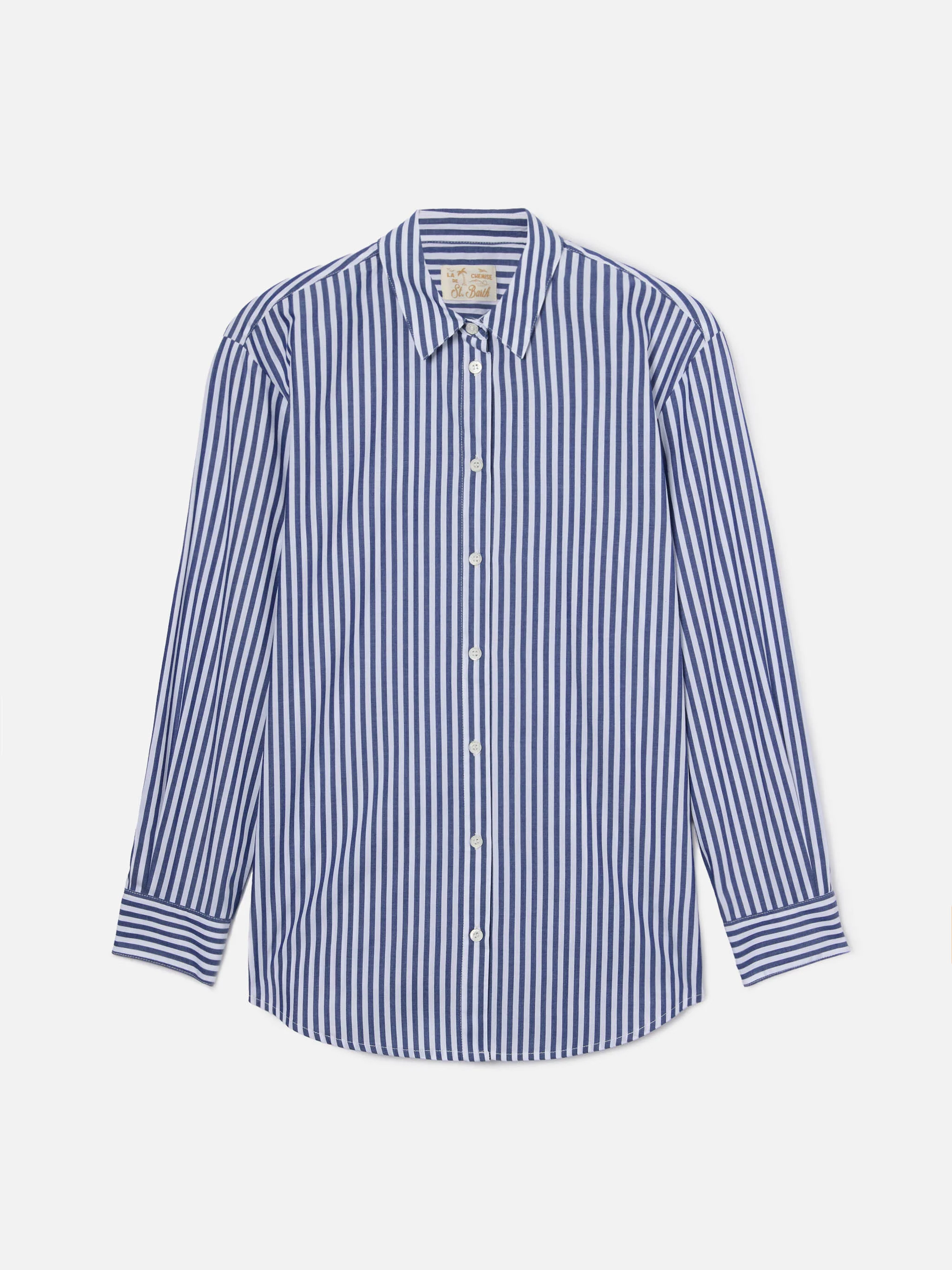Brigitte shirt with blue stripes and See You In Saint Barth embroidery - Image 5