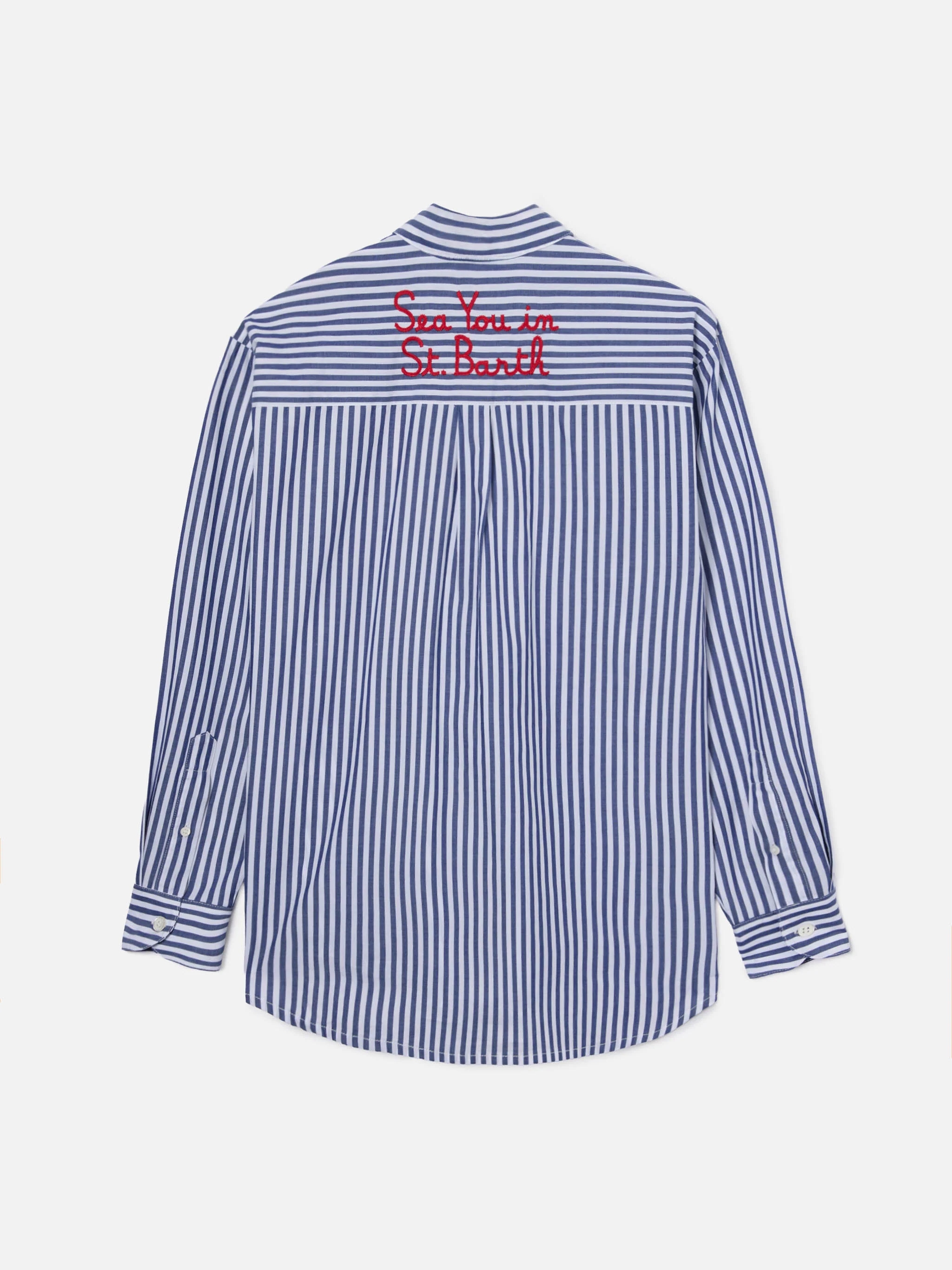 Brigitte shirt with blue stripes and See You In Saint Barth embroidery - Image 6