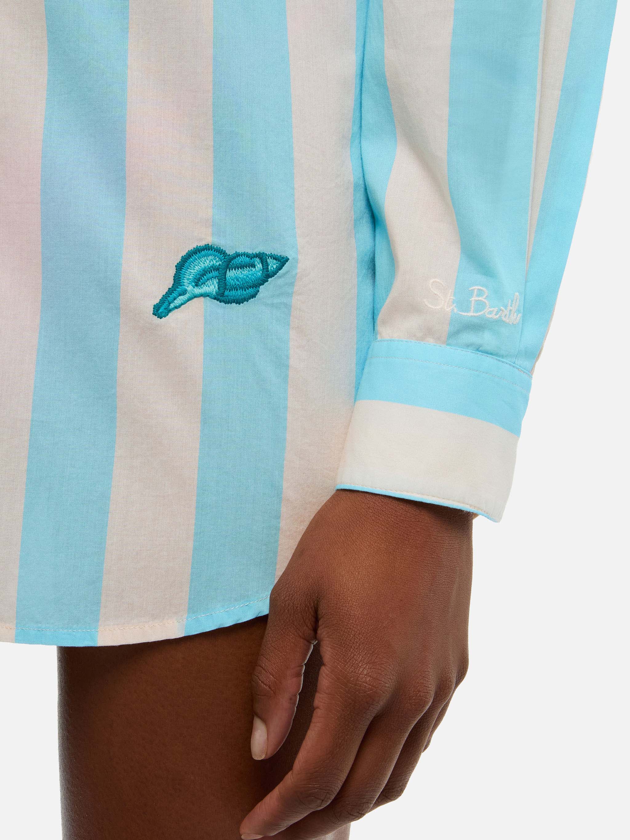 Brigitte striped-print cotton shirt with Ibiza embroidery - Image 2