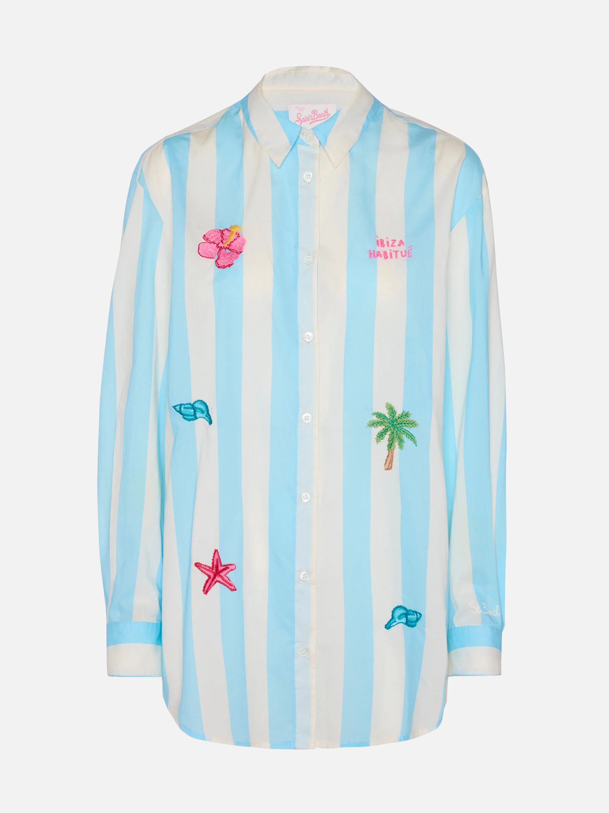 Brigitte striped-print cotton shirt with Ibiza embroidery - Image 4