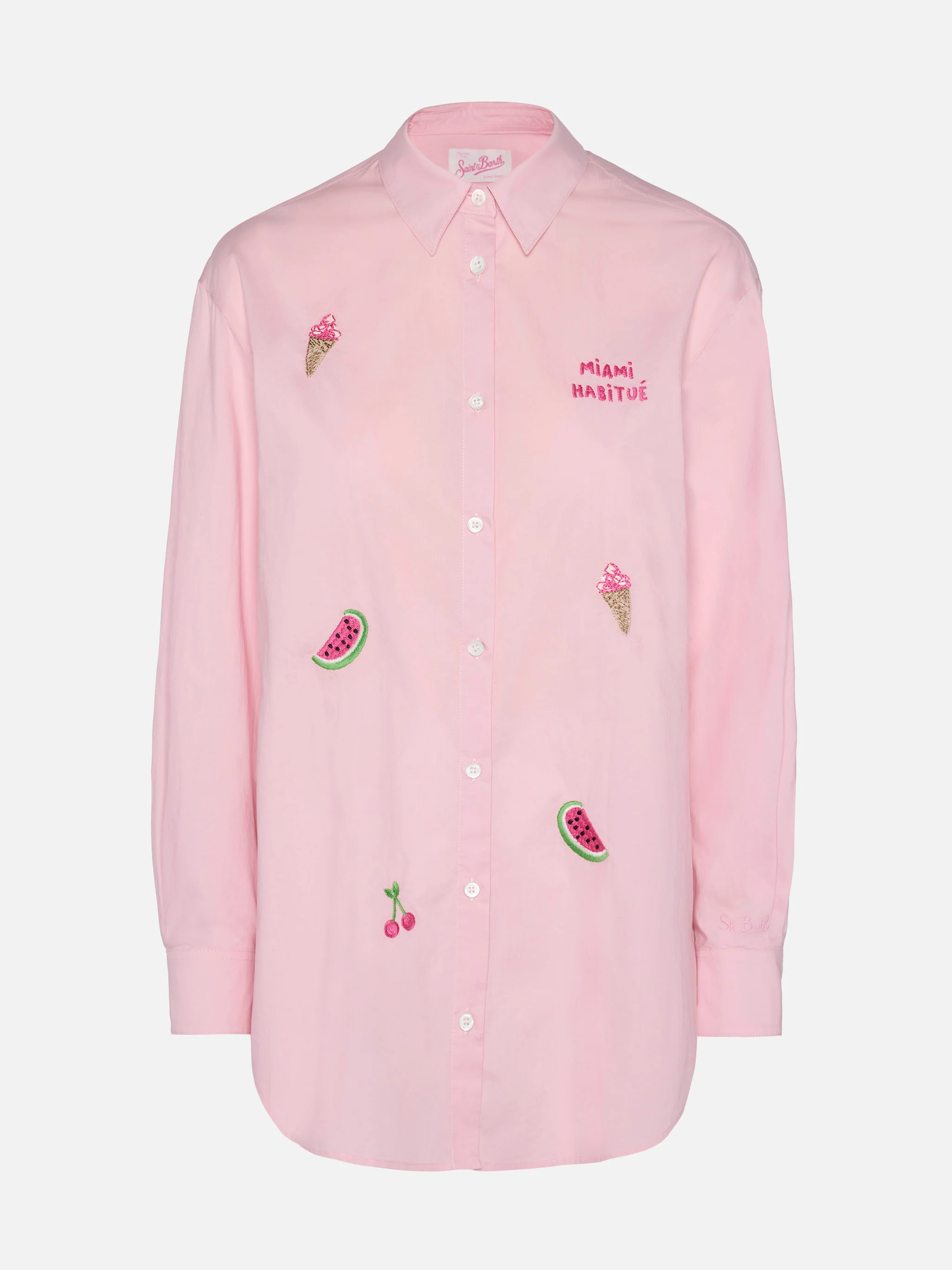 Brigitte striped-print cotton shirt with Miami habituè embroidery - Image 4