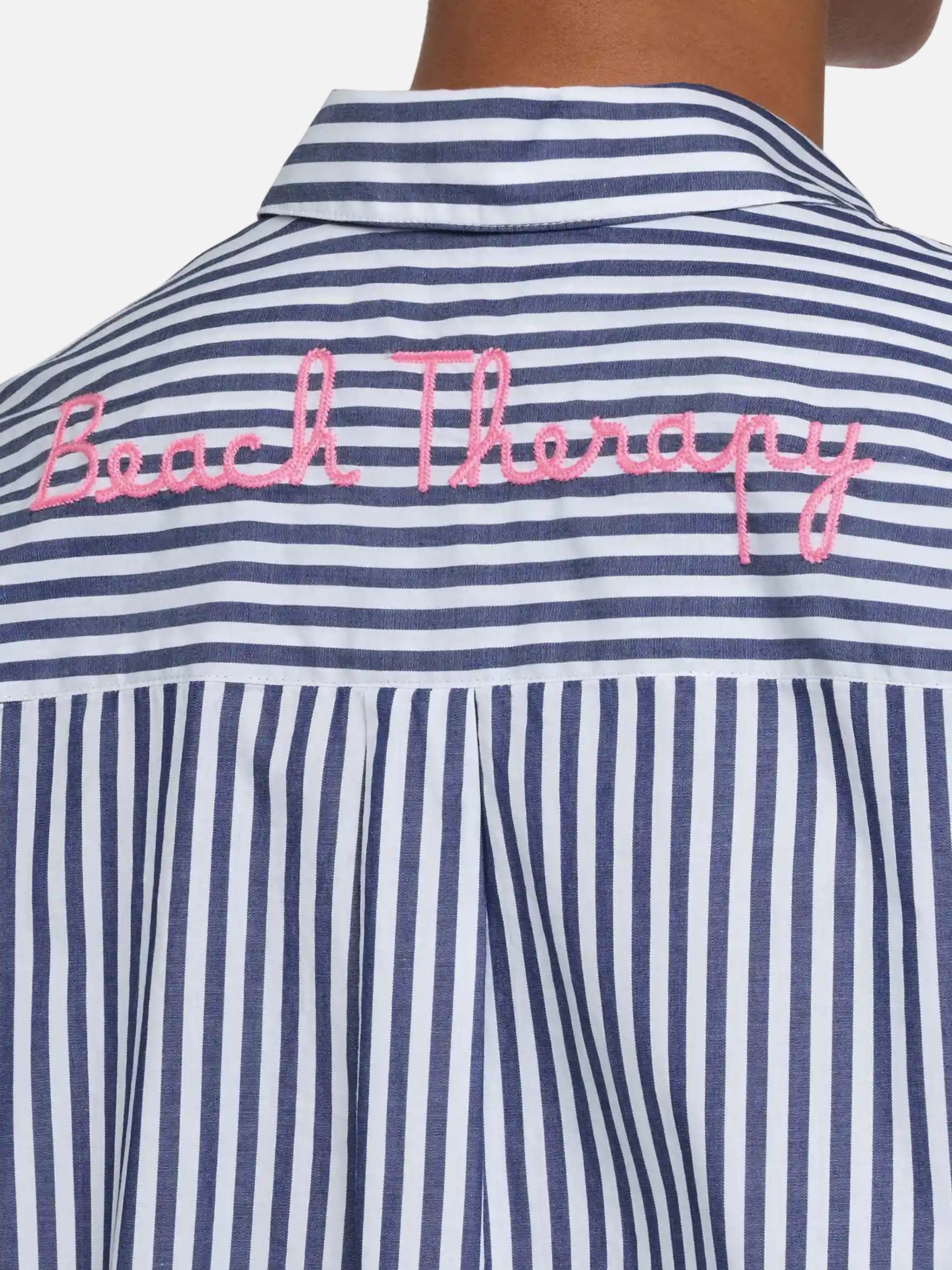 Brigitte striped-print cotton shirt with Saint Barth beach club embroidery - Image 2