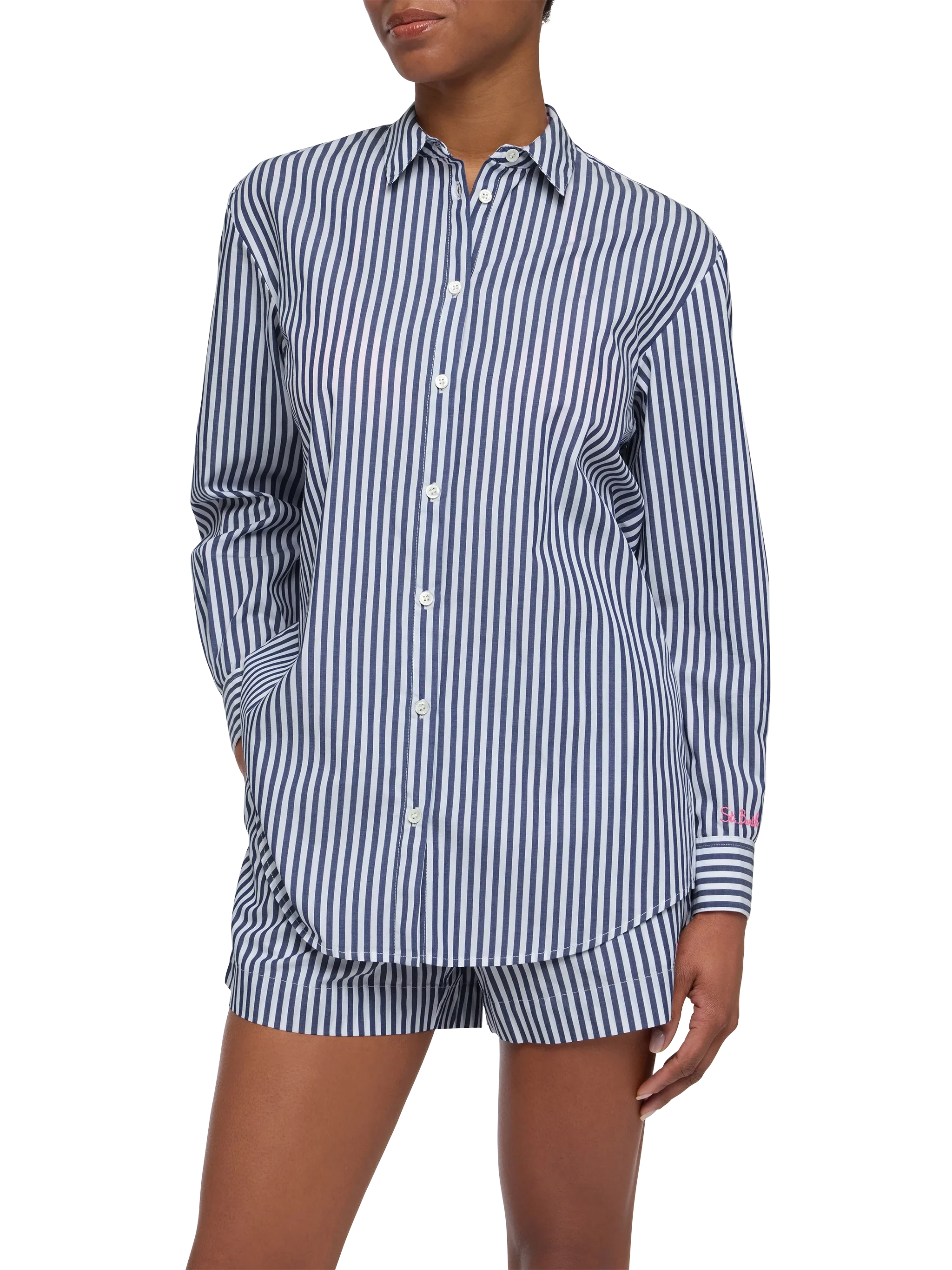 Brigitte striped-print cotton shirt with Saint Barth beach club embroidery - Image 4