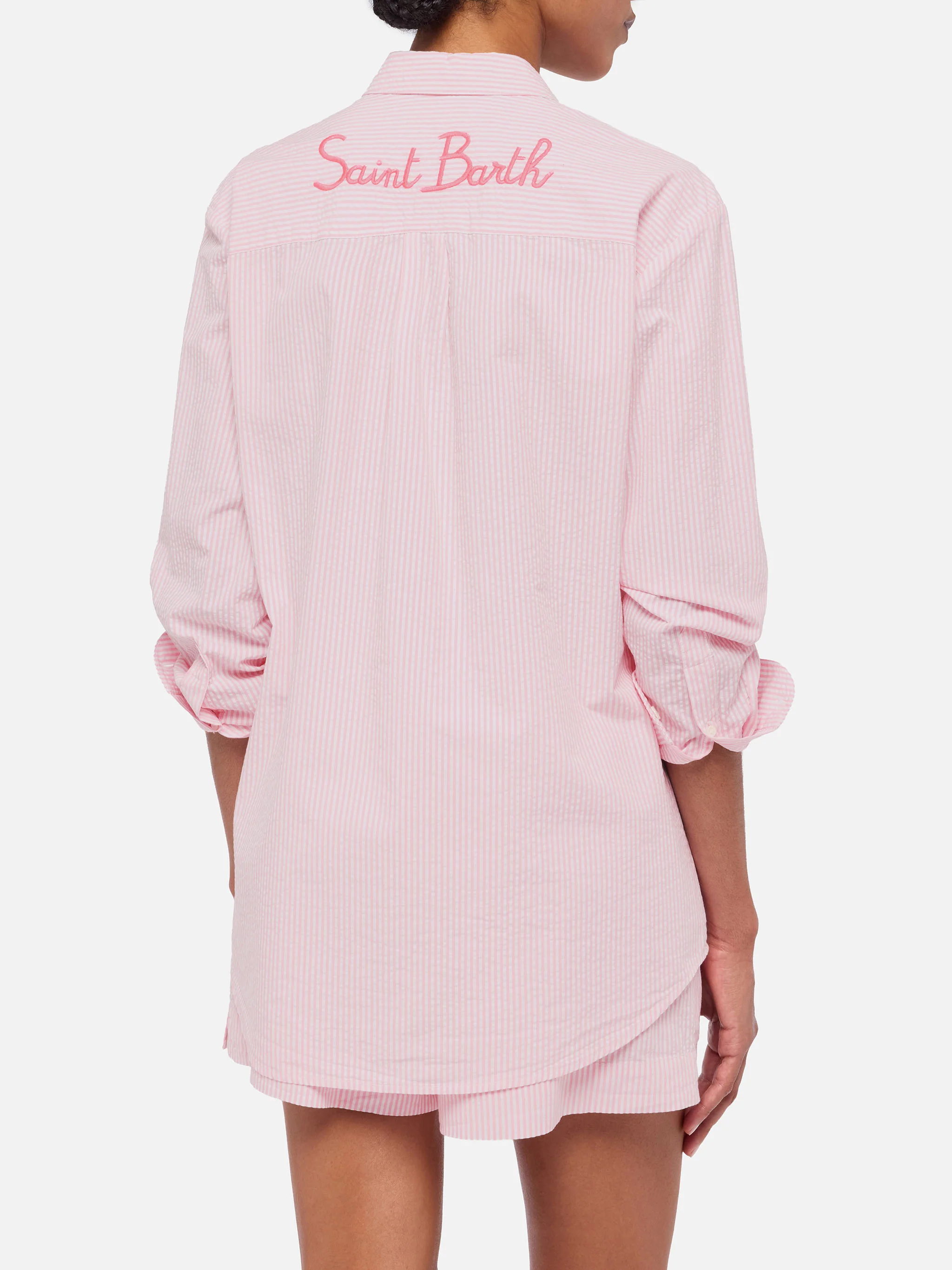 Brigitte striped-print seersucker shirt with Saint Barth embroidery - Image 5